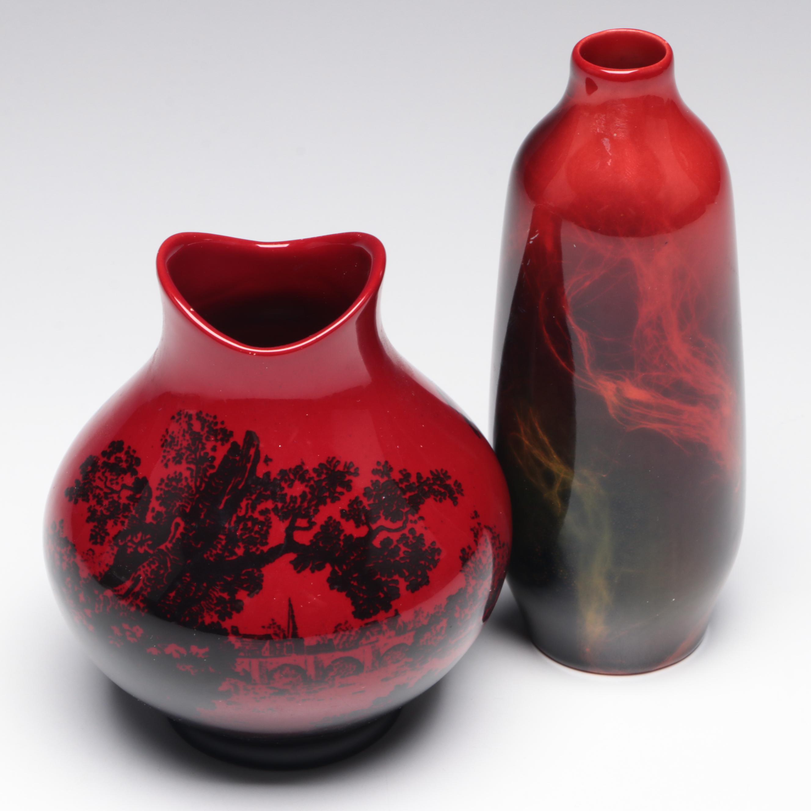 Royal Doulton Flambe Woodcut Bone China Vases