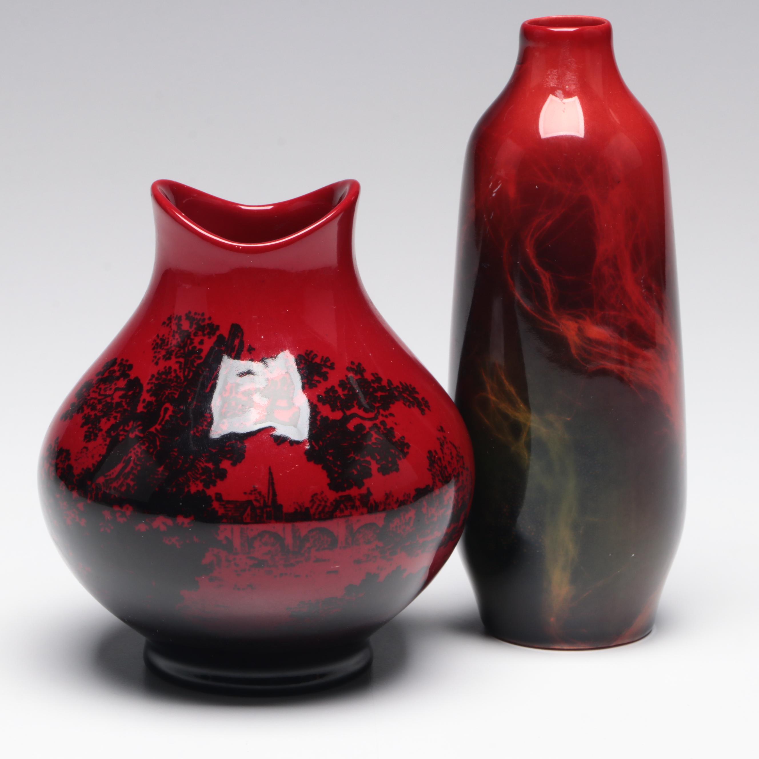 Royal Doulton Flambe Woodcut Bone China Vases