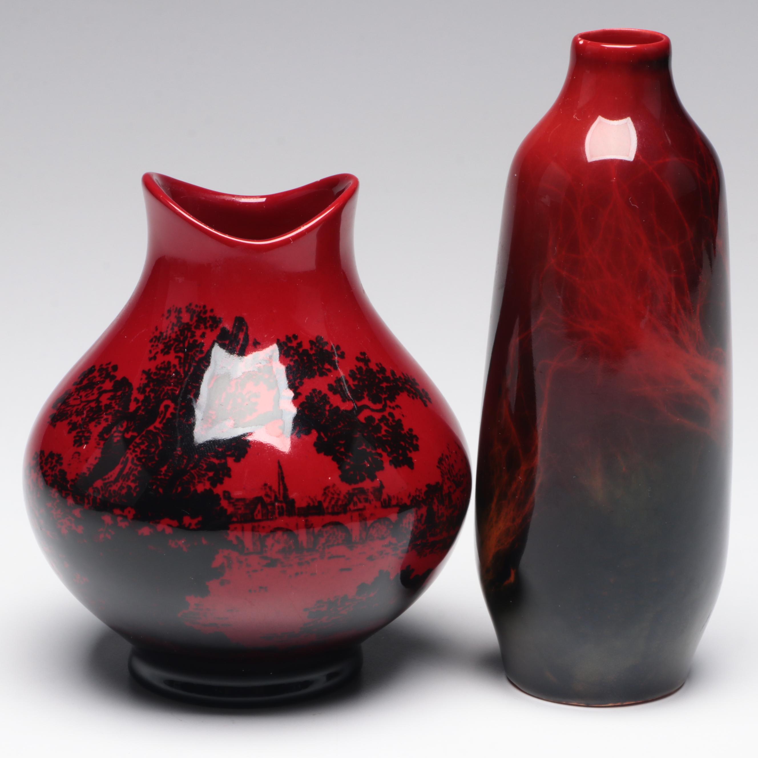 Royal Doulton Flambe Woodcut Bone China Vases