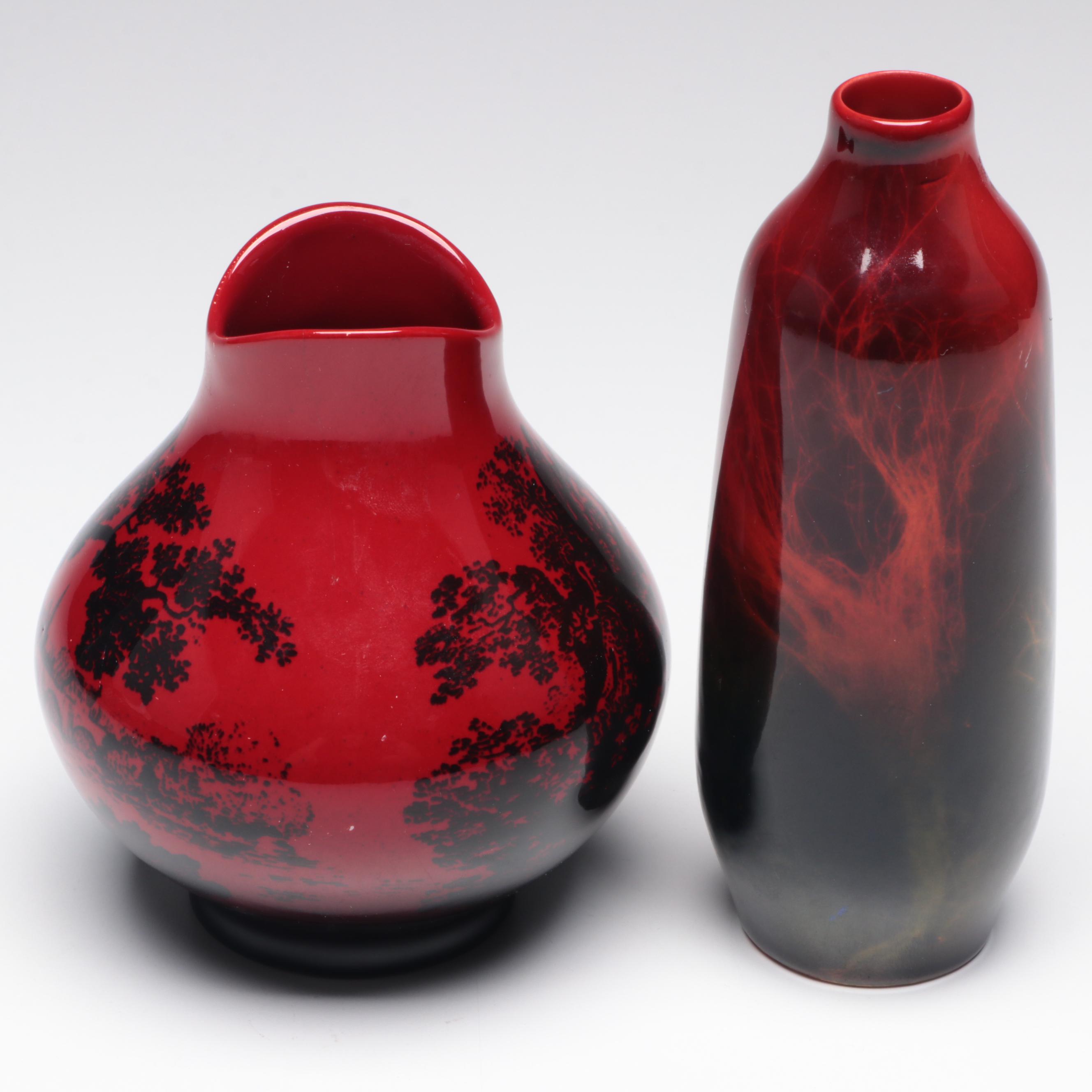 Royal Doulton Flambe Woodcut Bone China Vases