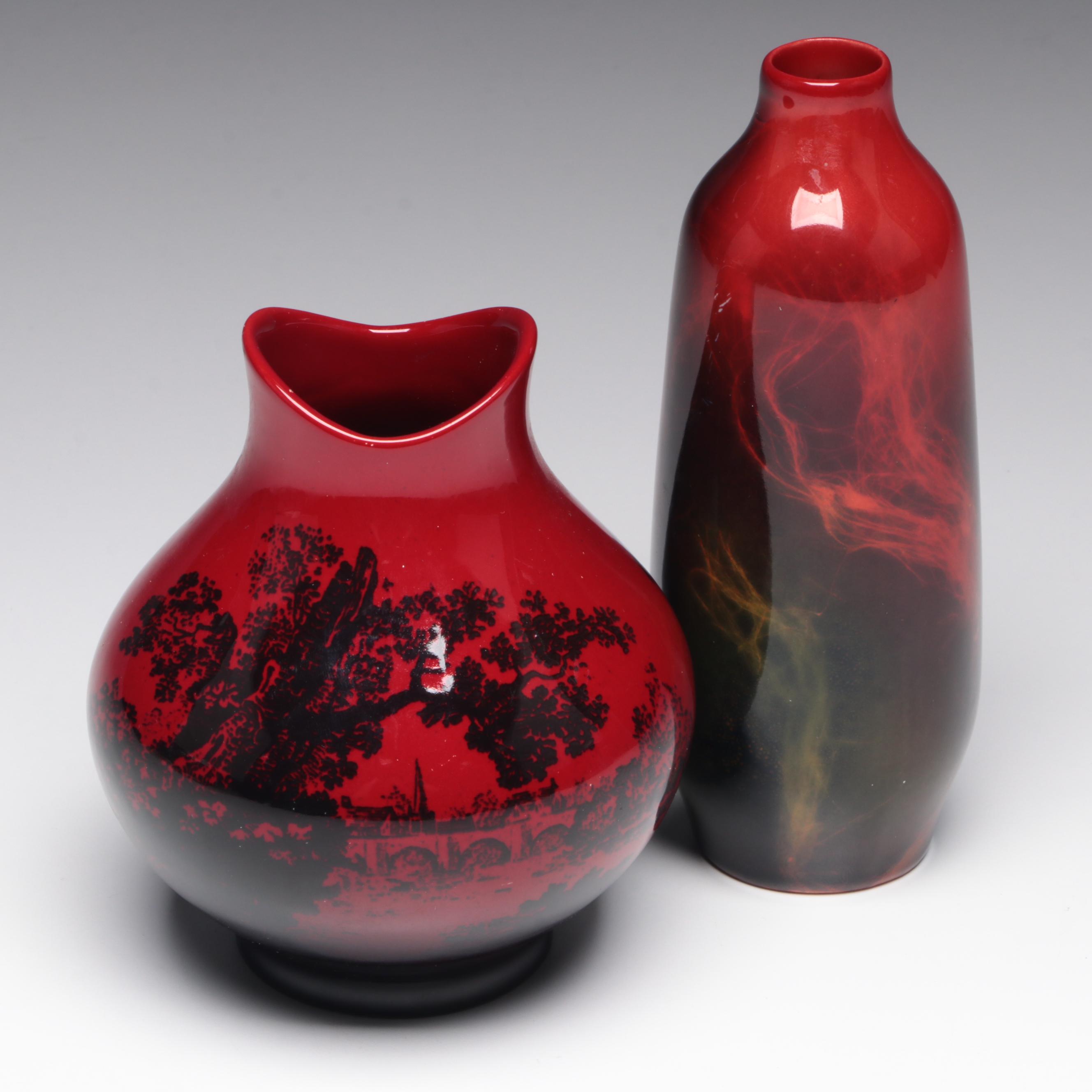 Royal Doulton Flambe Woodcut Bone China Vases
