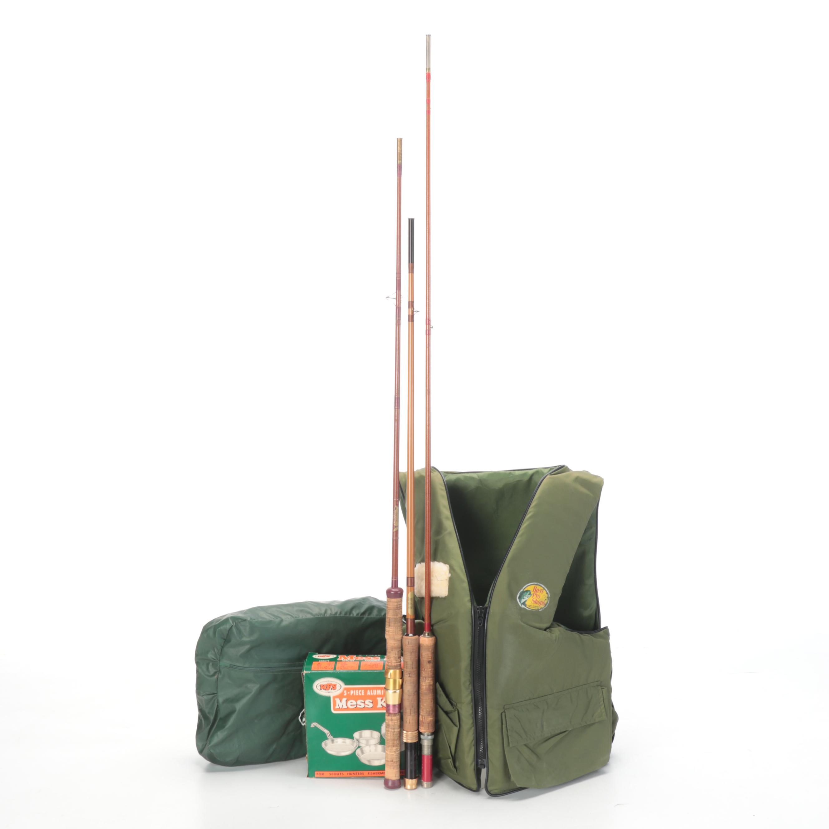 Bass Pro Fishing Vest and With Rods, Reels and Mess Kit
