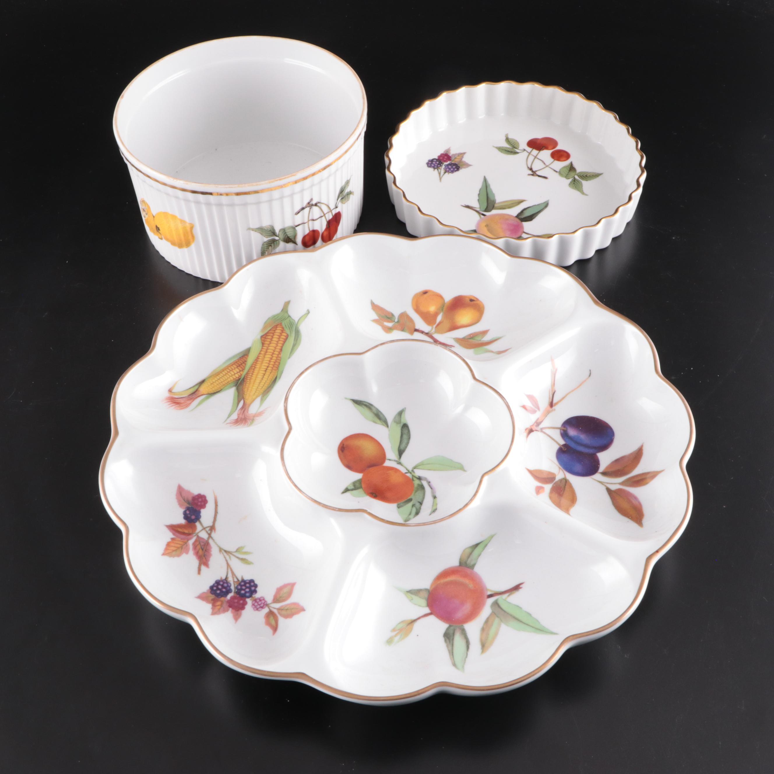 Royal Worcester "Evesham" Porcelain Crudité, Quiche, and Soufflé