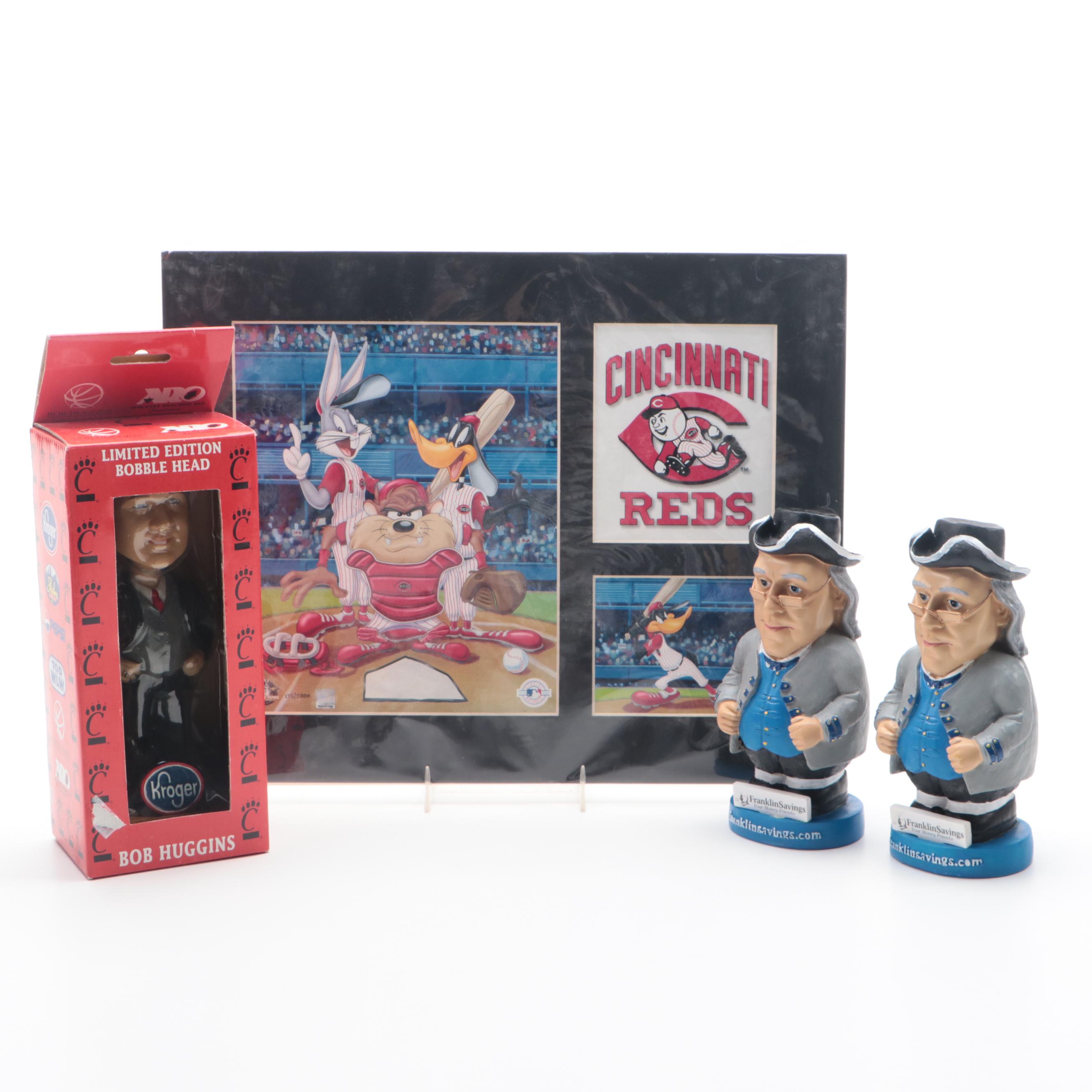 Cincinnati Reds Bob Huggins Bobblehead with Looney Toons Reds Prints and More