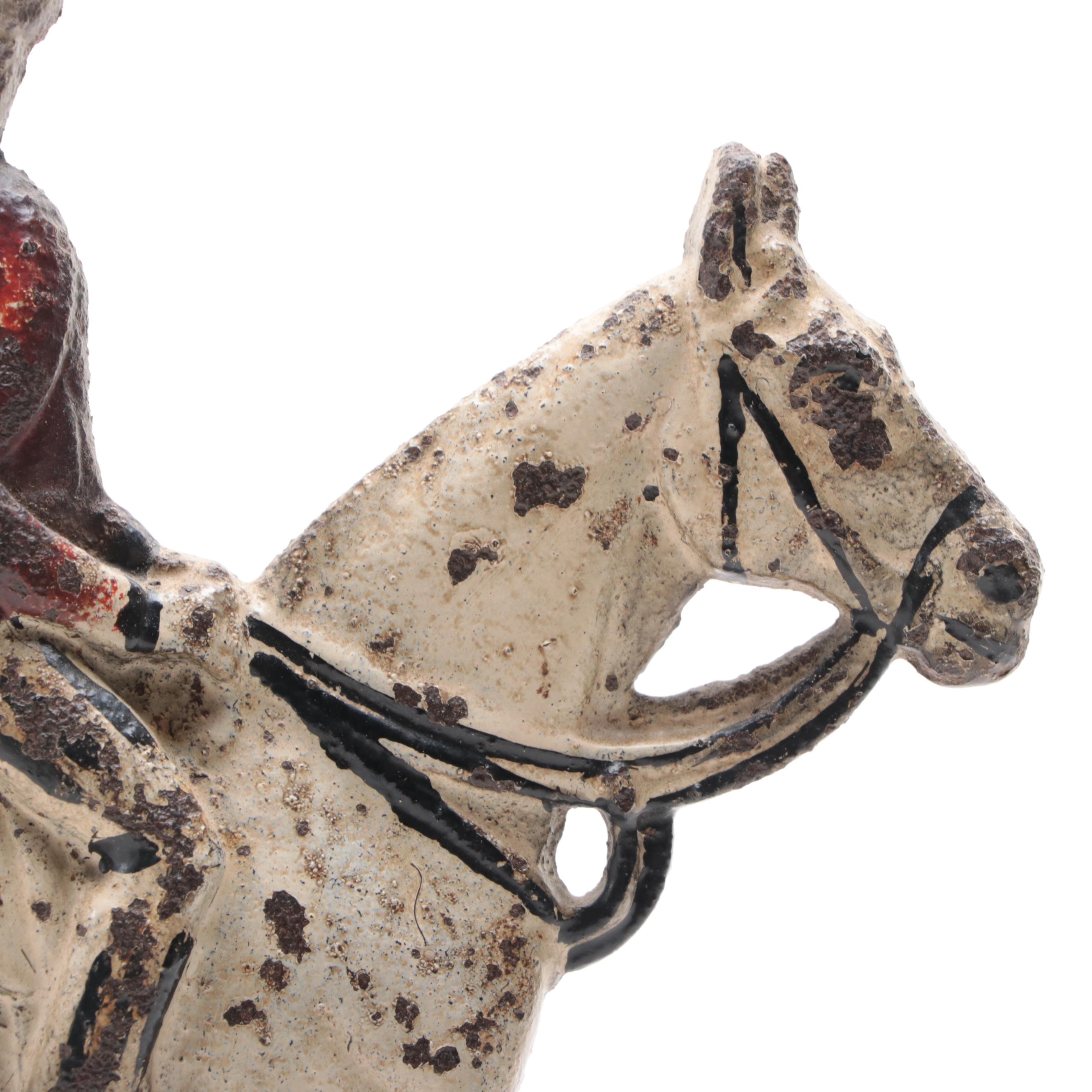 Cold Painted Cast Iron Horse and Rider Doorstop