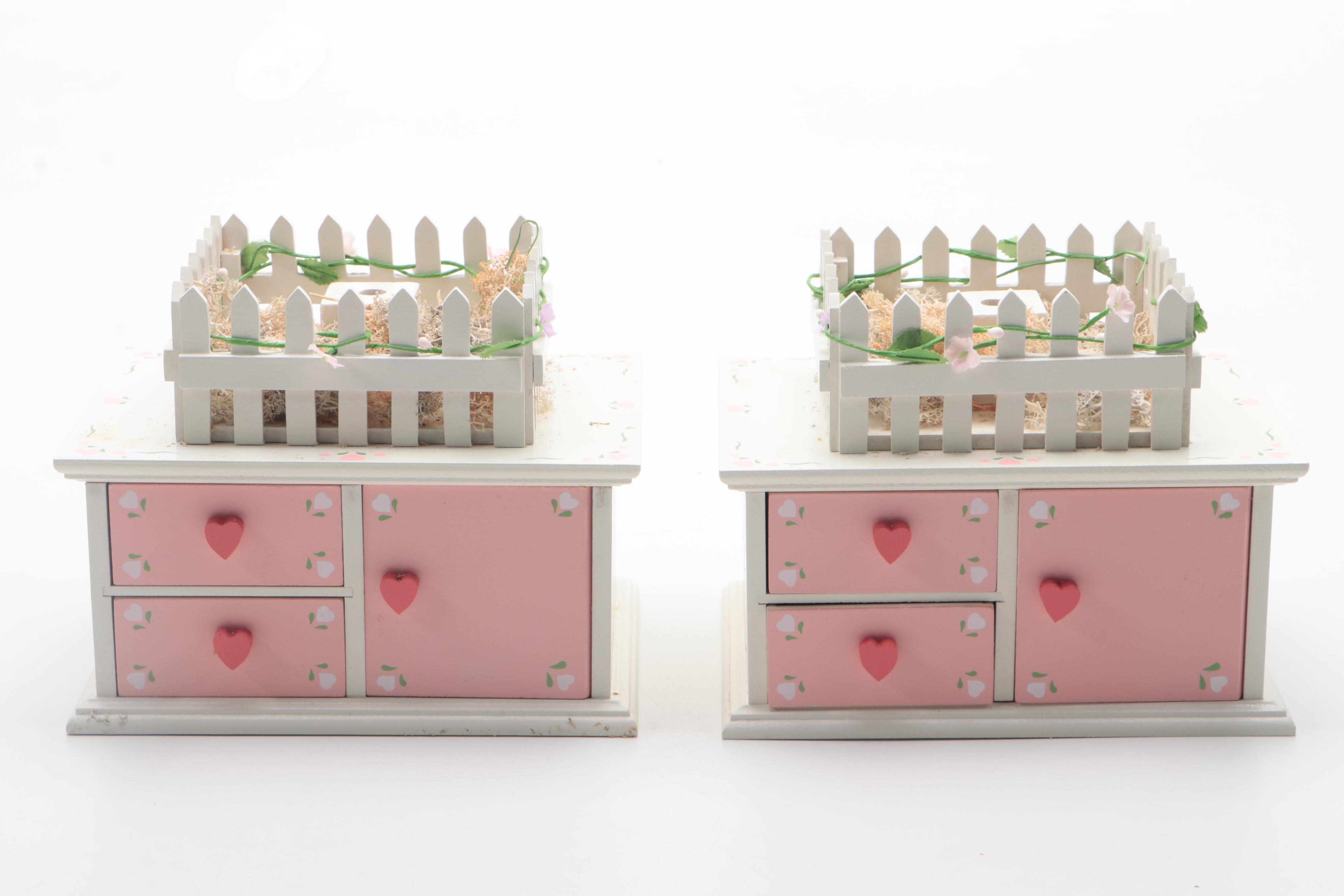 Hand-Painted Easter Music Boxes with Ornaments and Tree Inserts