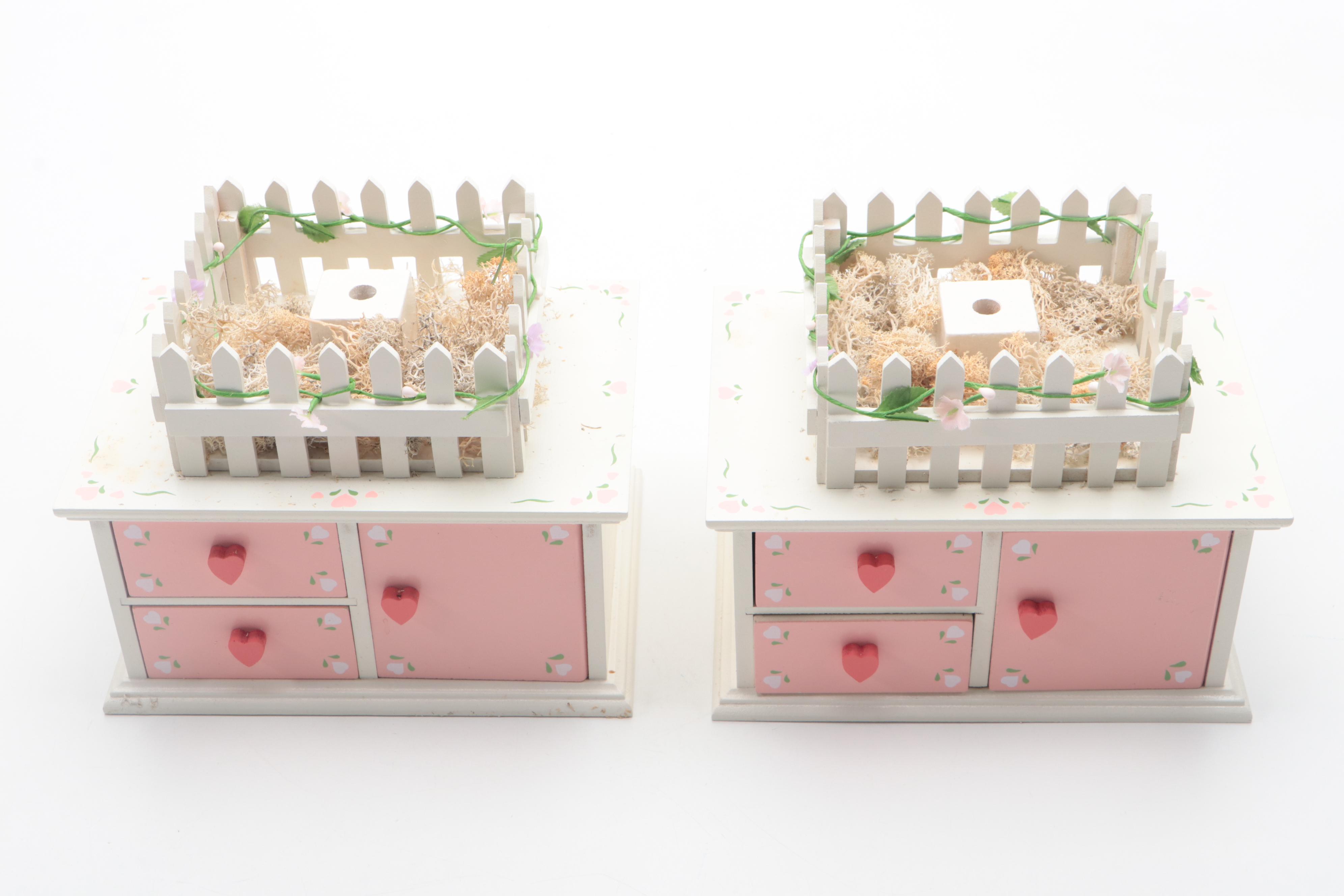 Hand-Painted Easter Music Boxes with Ornaments and Tree Inserts