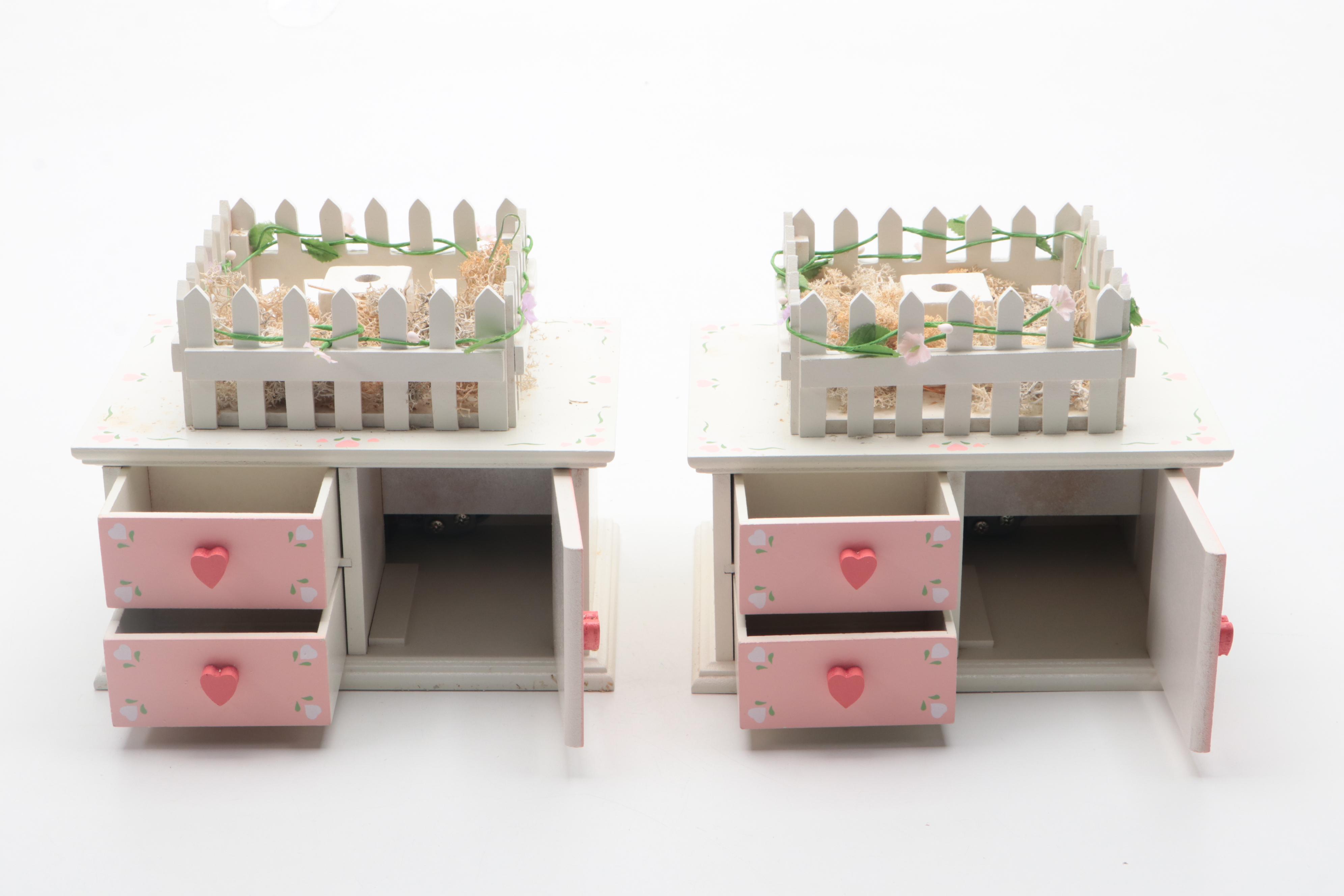 Hand-Painted Easter Music Boxes with Ornaments and Tree Inserts