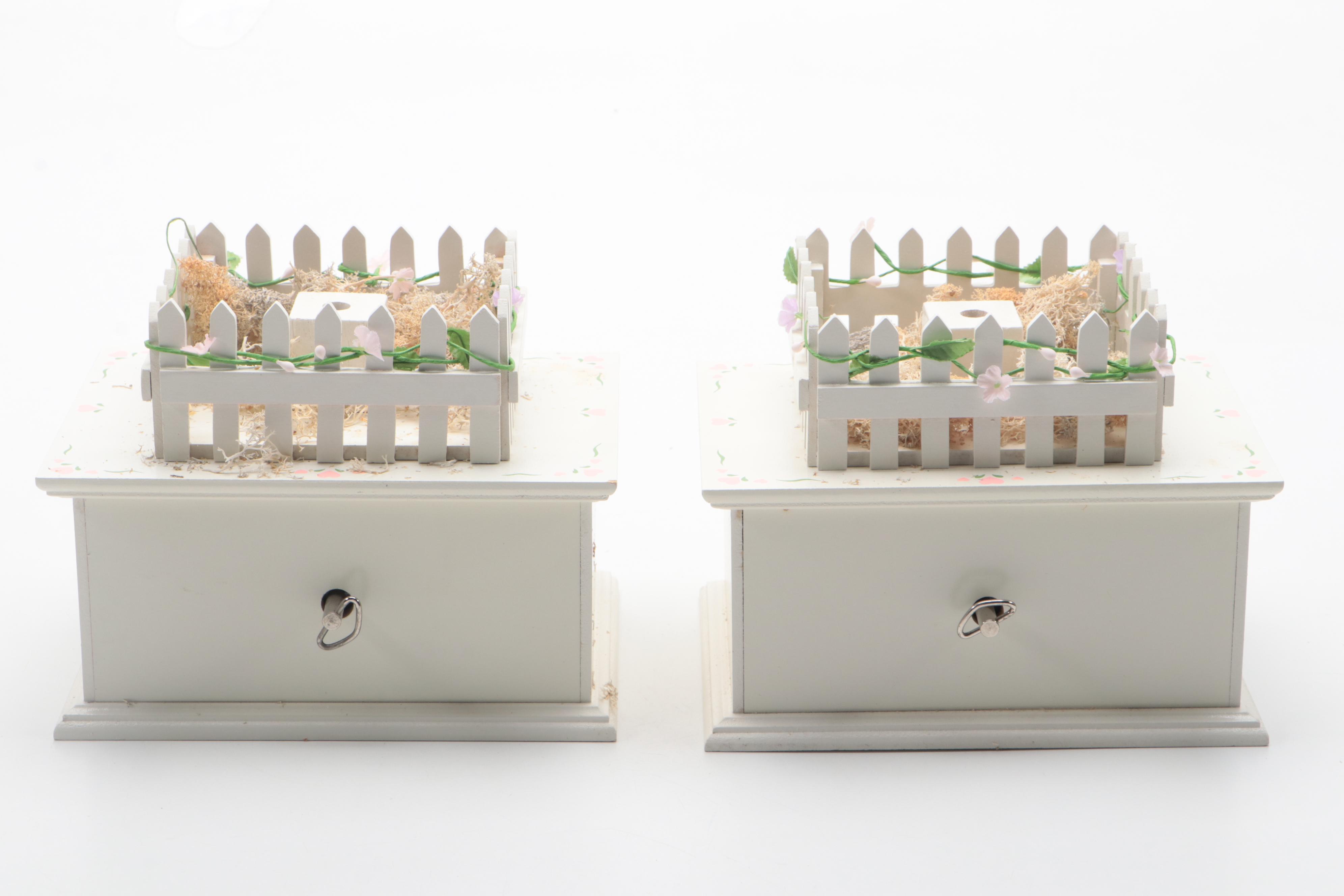 Hand-Painted Easter Music Boxes with Ornaments and Tree Inserts