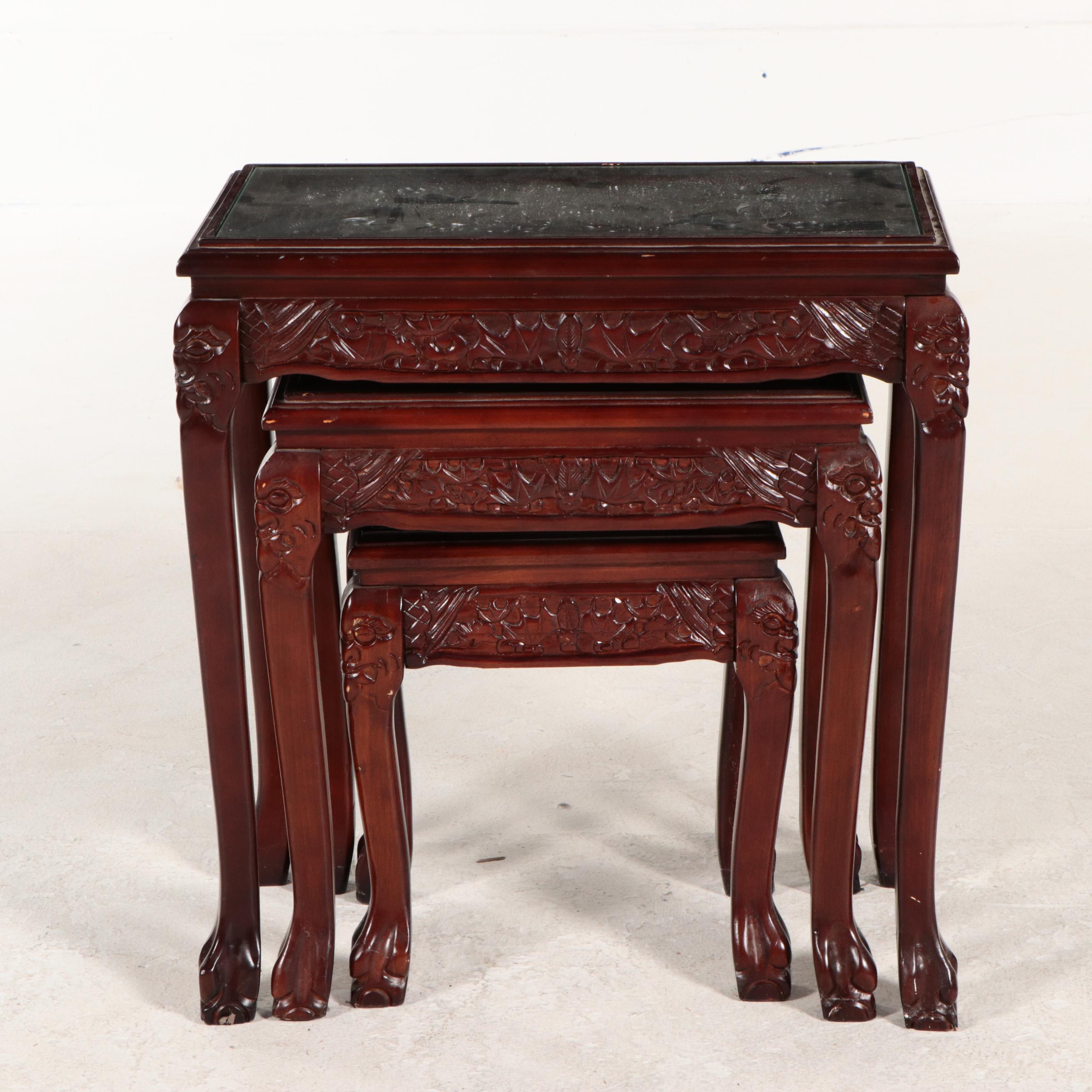 Chinese Carved Wood Nesting Tables