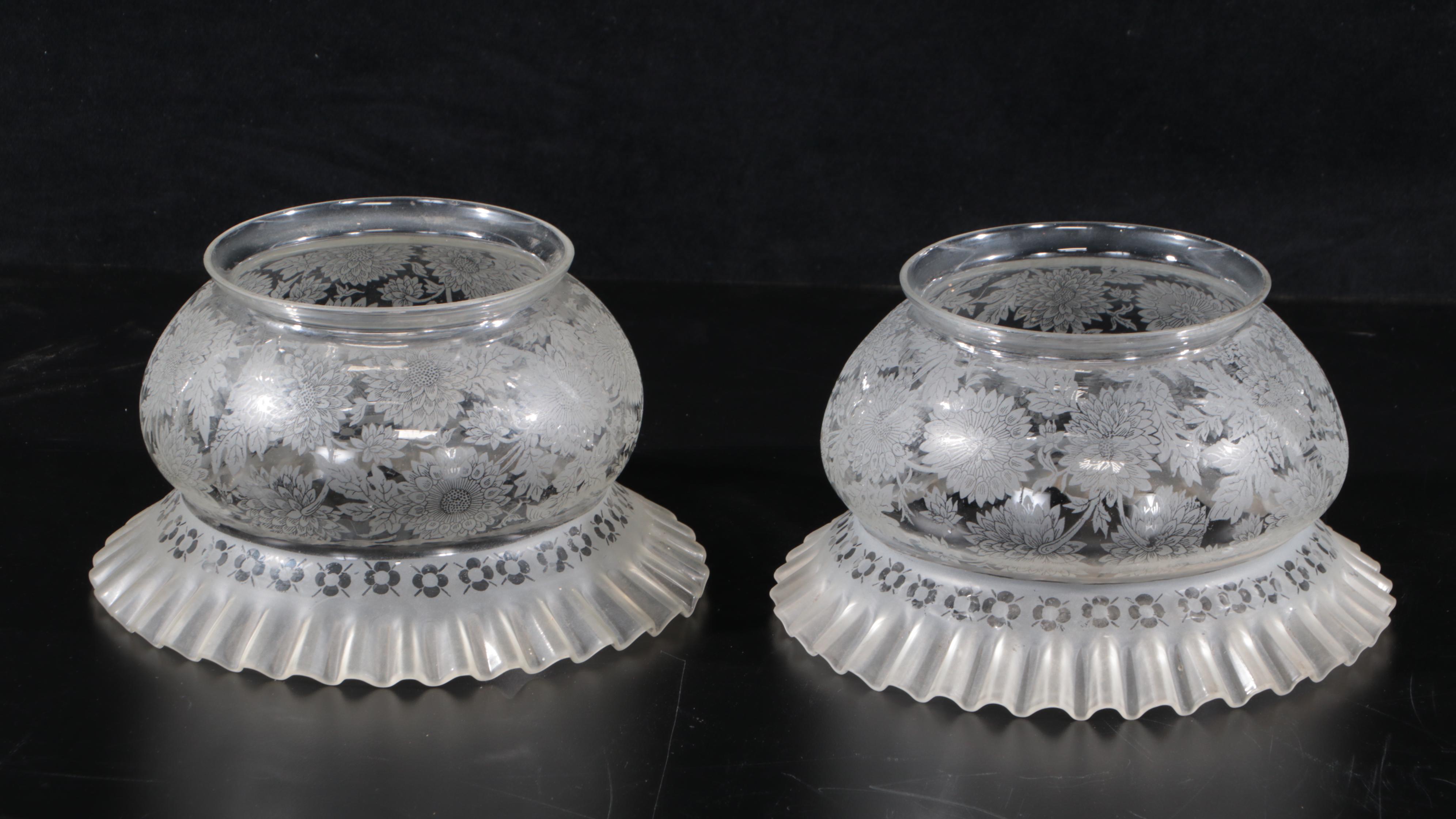 Late Victorian Style Etched Satin Glass Lamp Shades