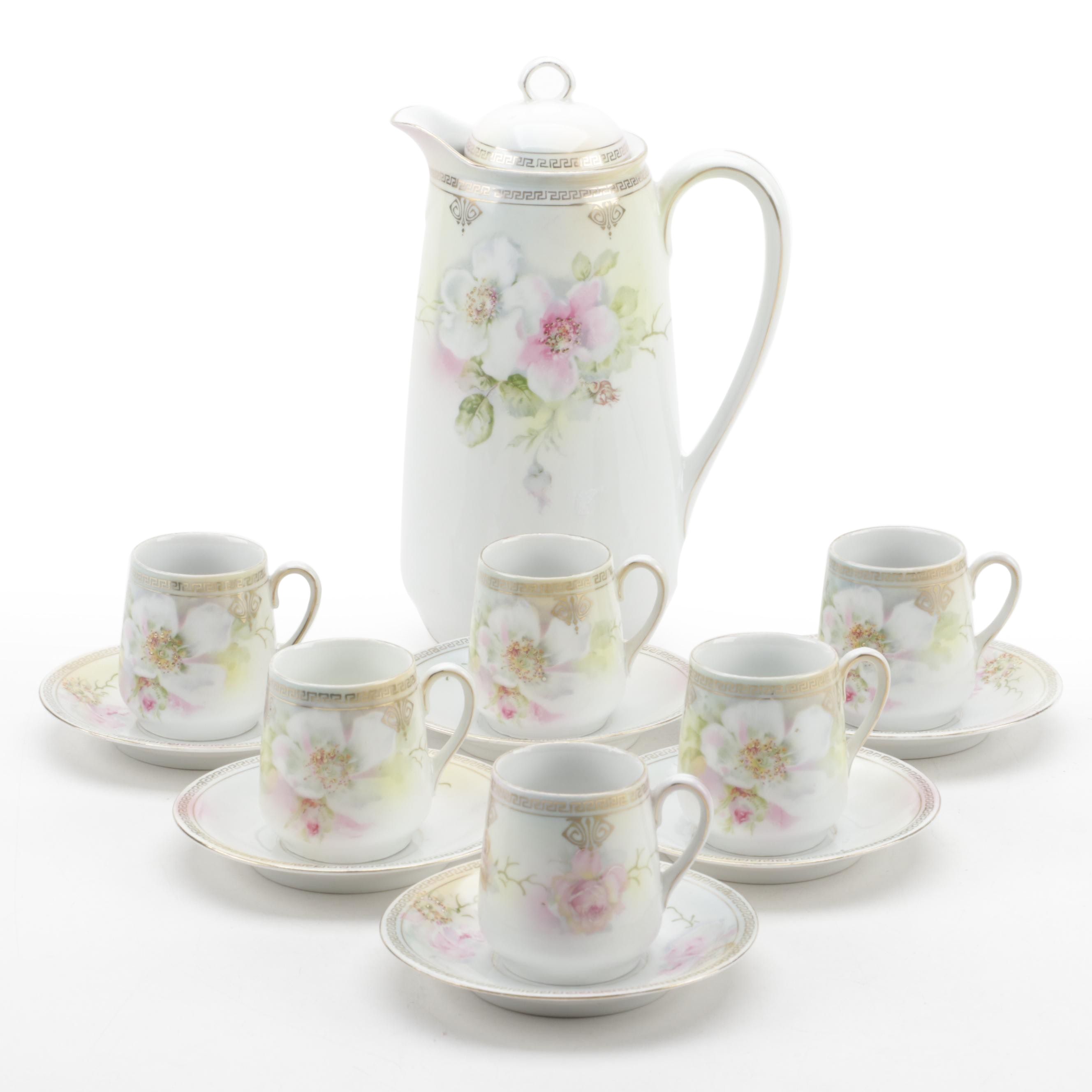 German Porcelain Hot Chocolate Set, Early to Mid 20th Century