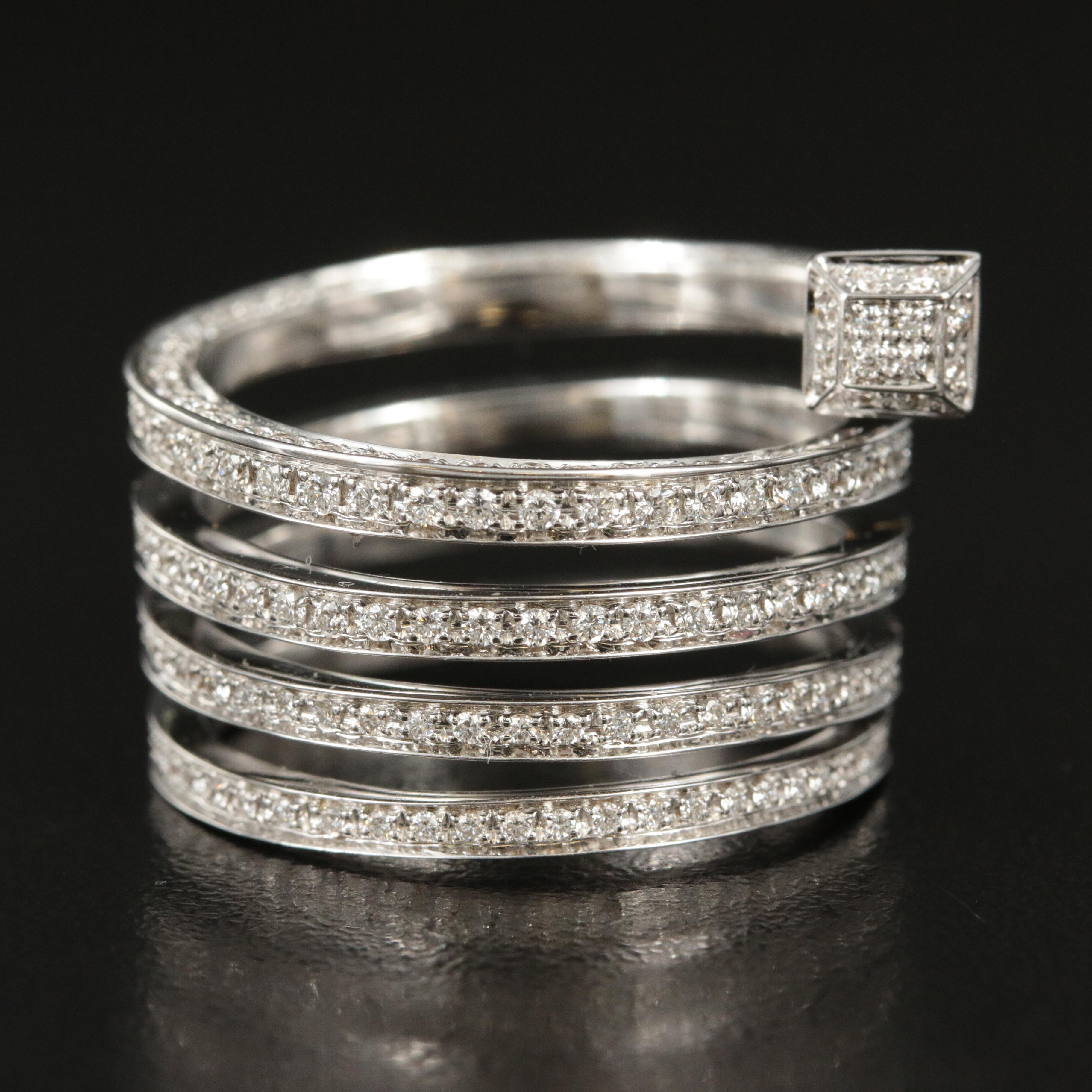 Gucci "Chiodo" 18K 2.28 CTW Diamond Five-Row Spiral Nail Ring