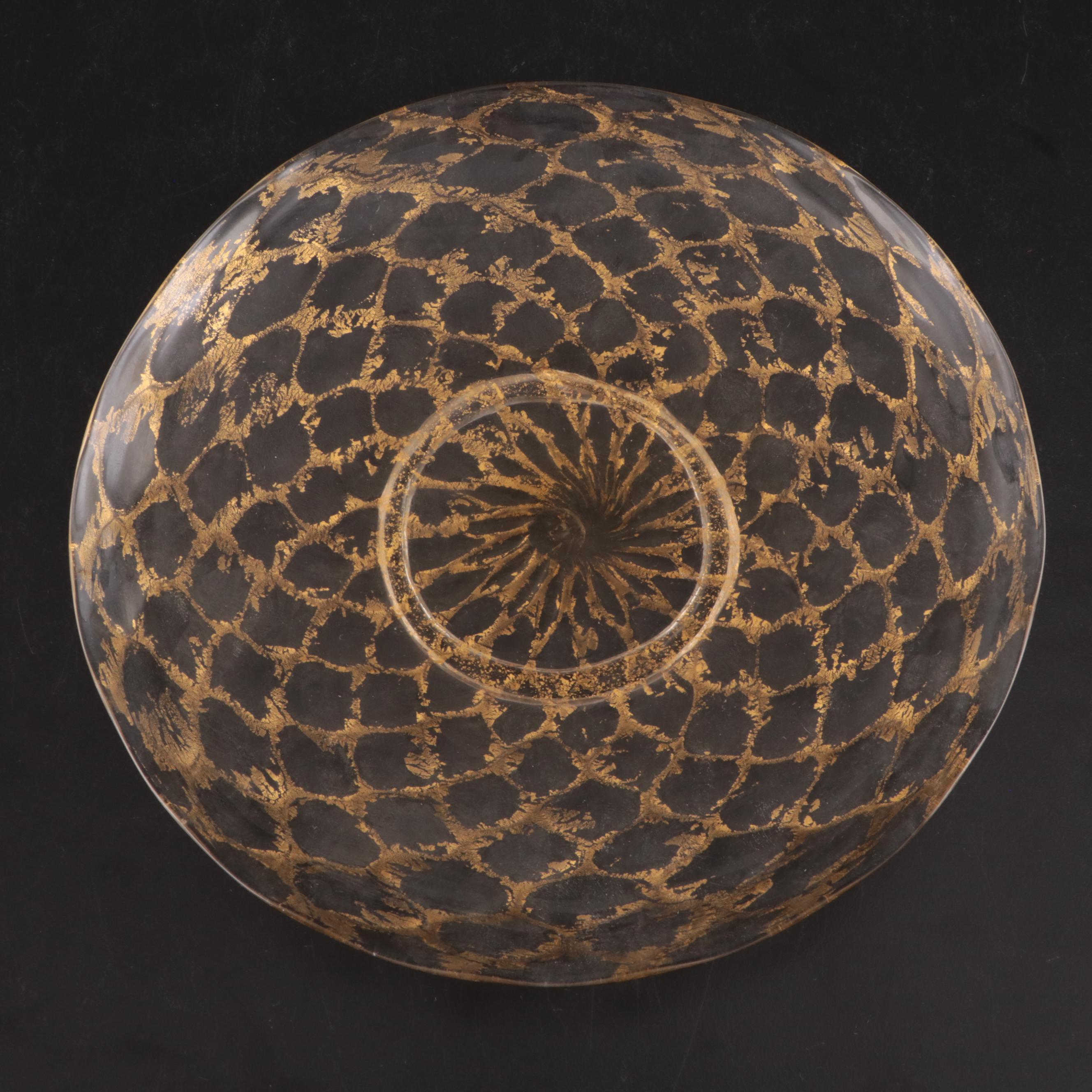 Venetian Murano Glass Swan Martini Glasses and Gold Lattice Plates, Mid-20th C.