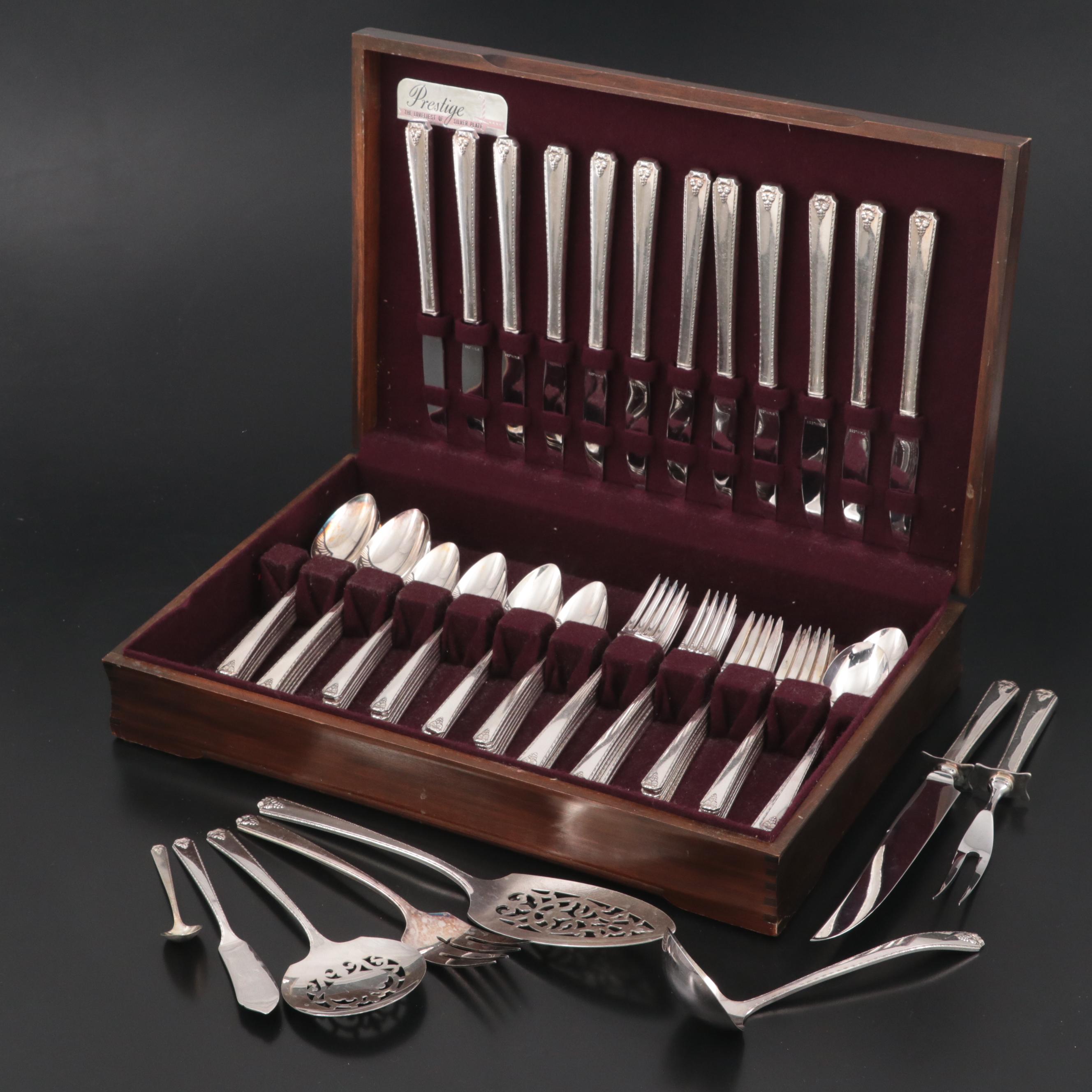 Prestige Plate "Bordeaux" Flatware in Storage Chest, Mid-20th Century