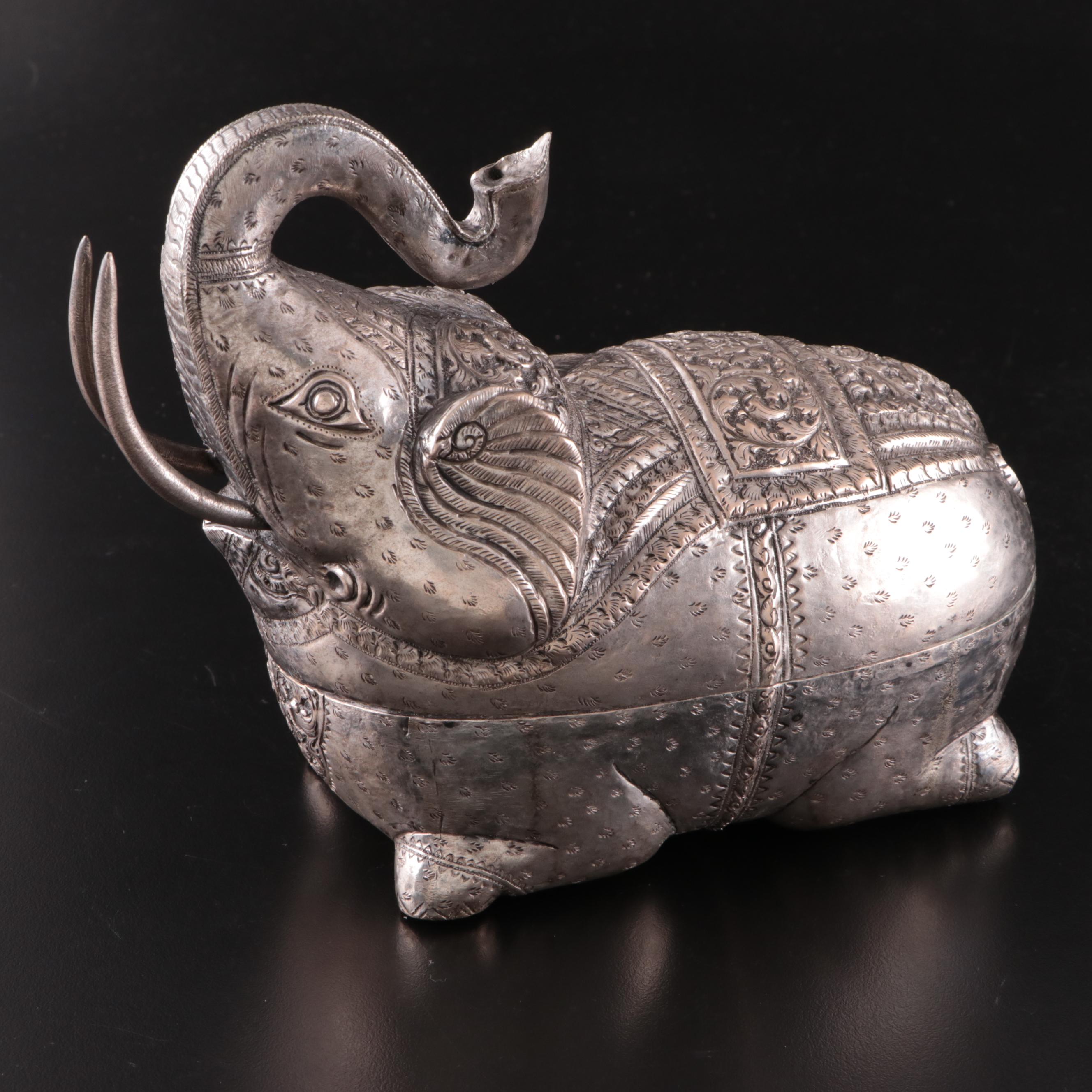 Cambodian Style Hammered Metal Elephant Box