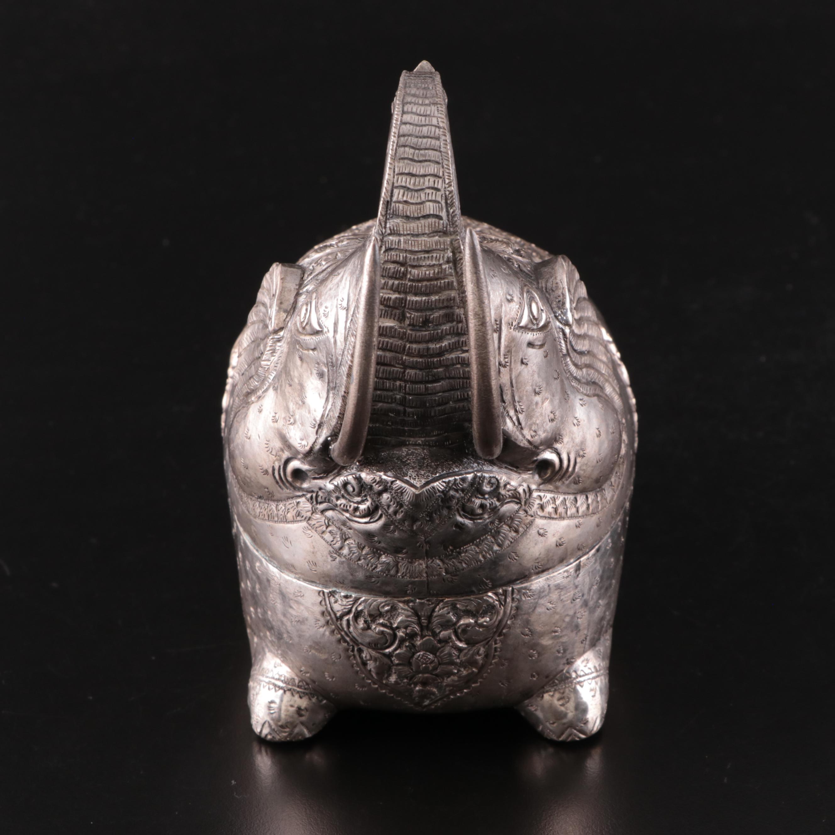 Cambodian Style Hammered Metal Elephant Box