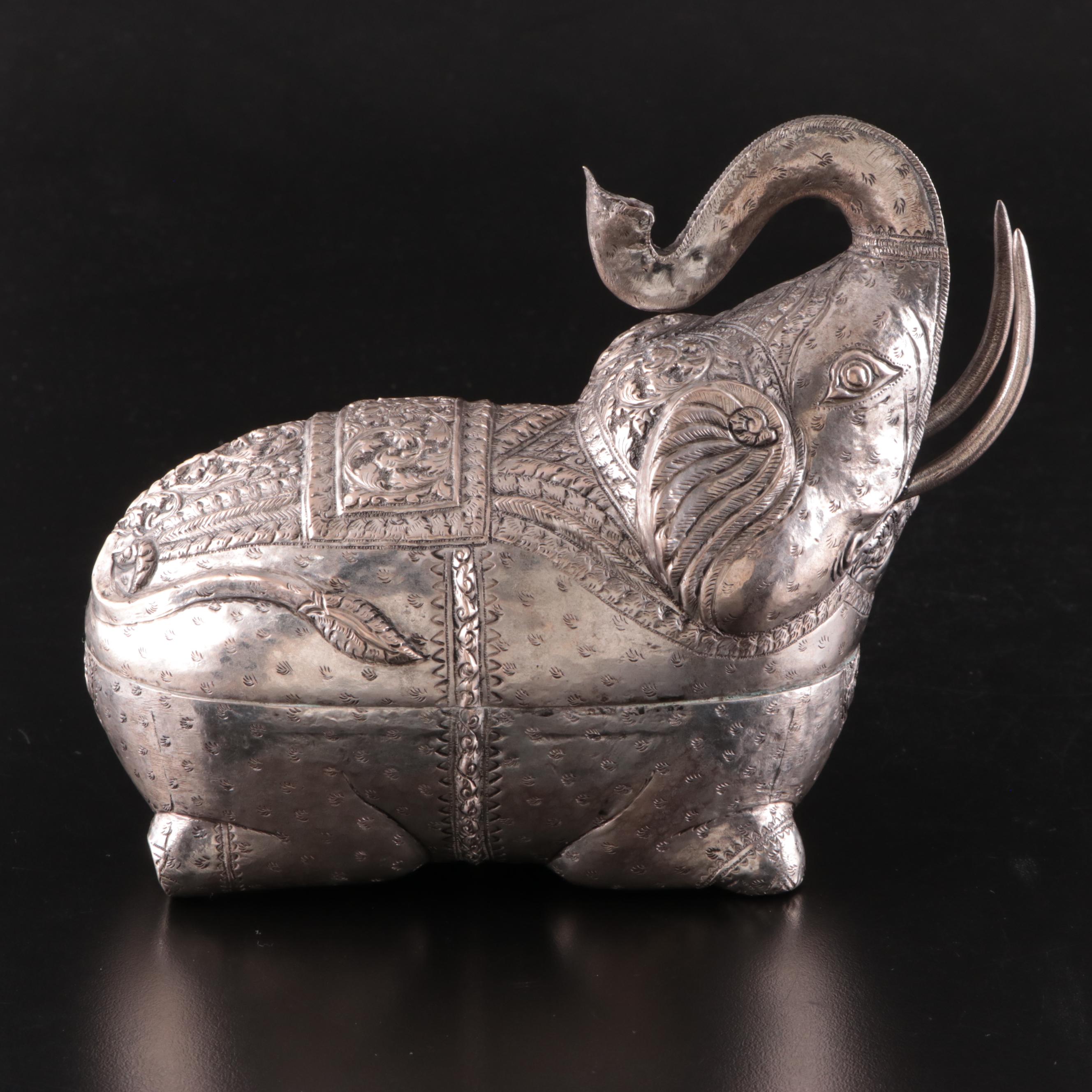 Cambodian Style Hammered Metal Elephant Box
