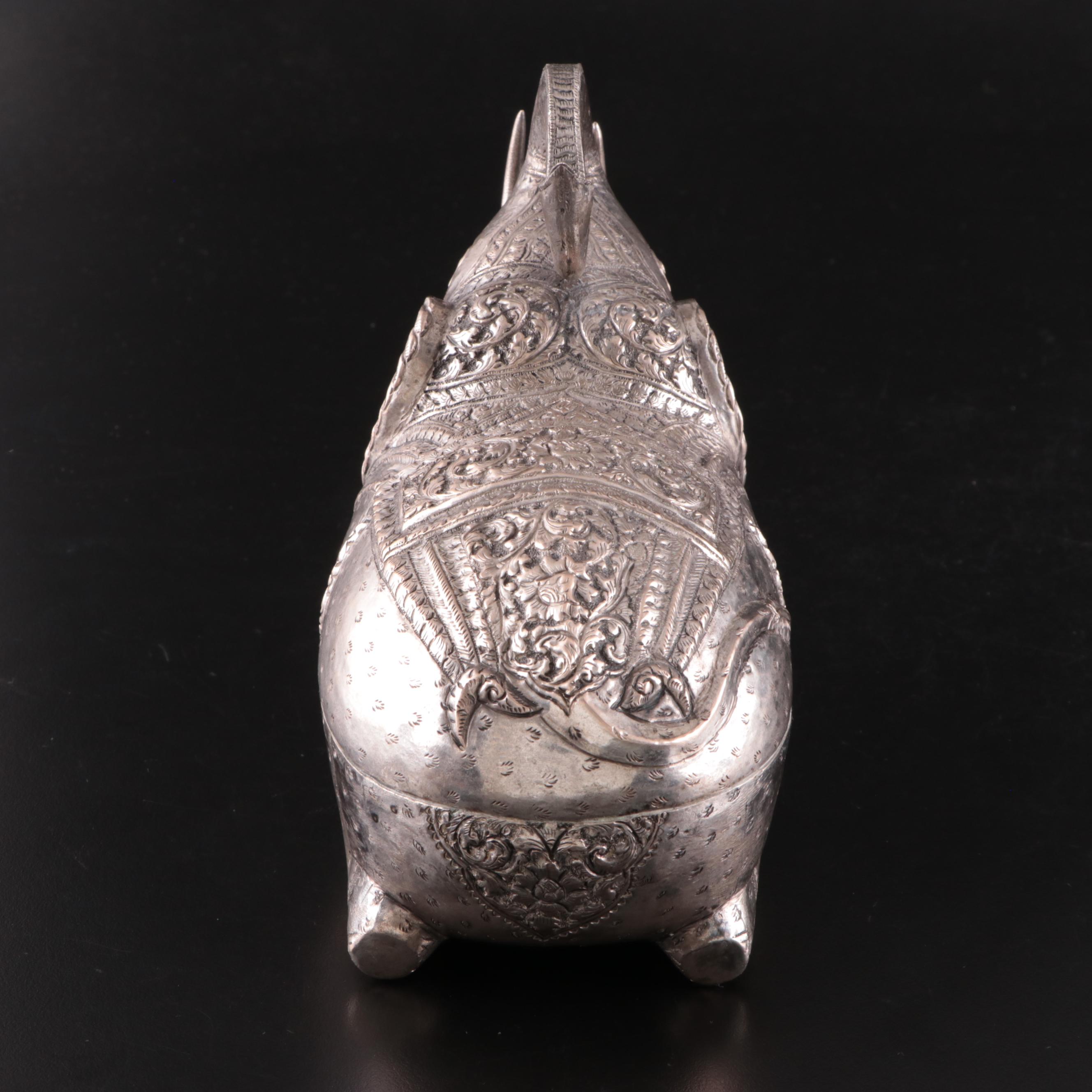 Cambodian Style Hammered Metal Elephant Box