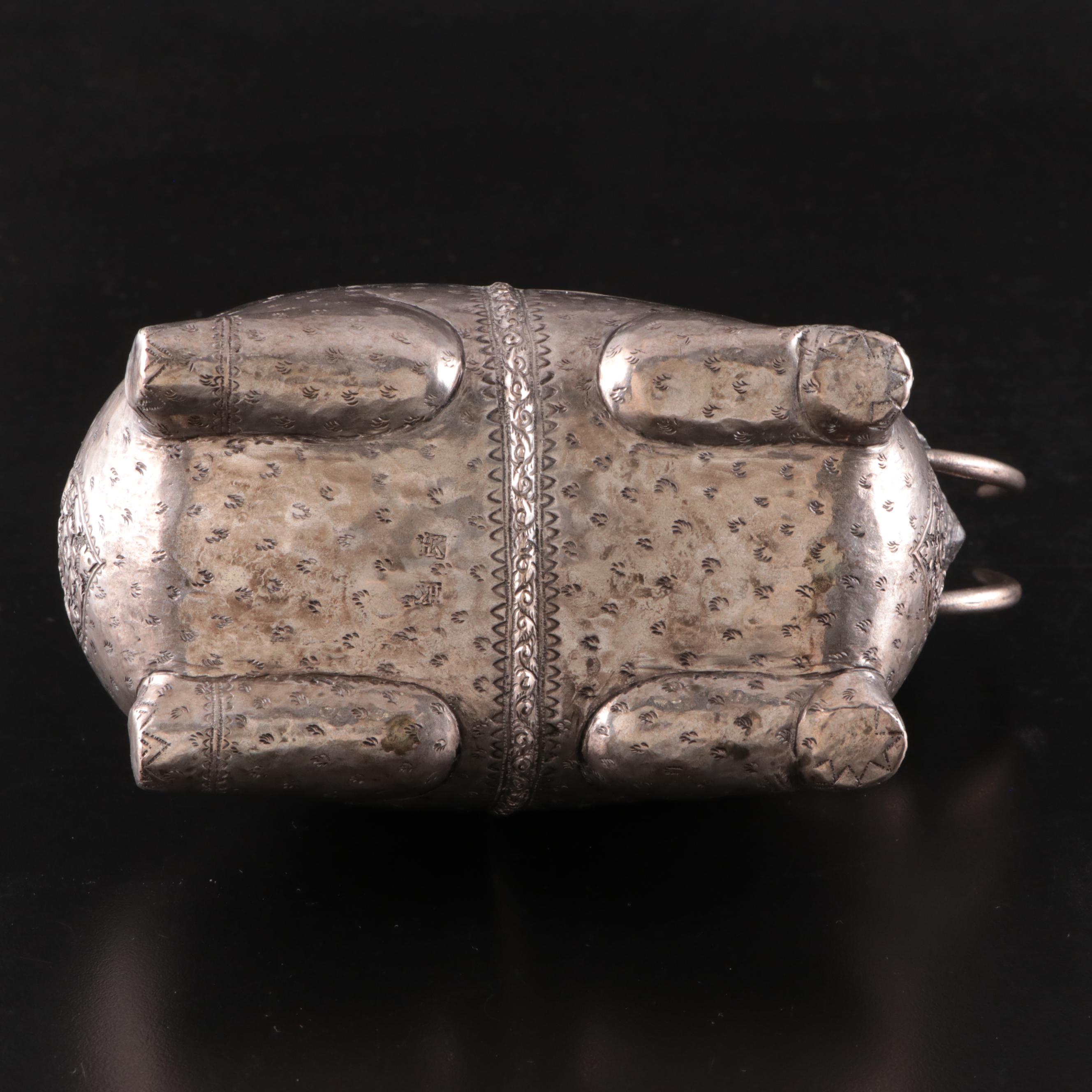 Cambodian Style Hammered Metal Elephant Box