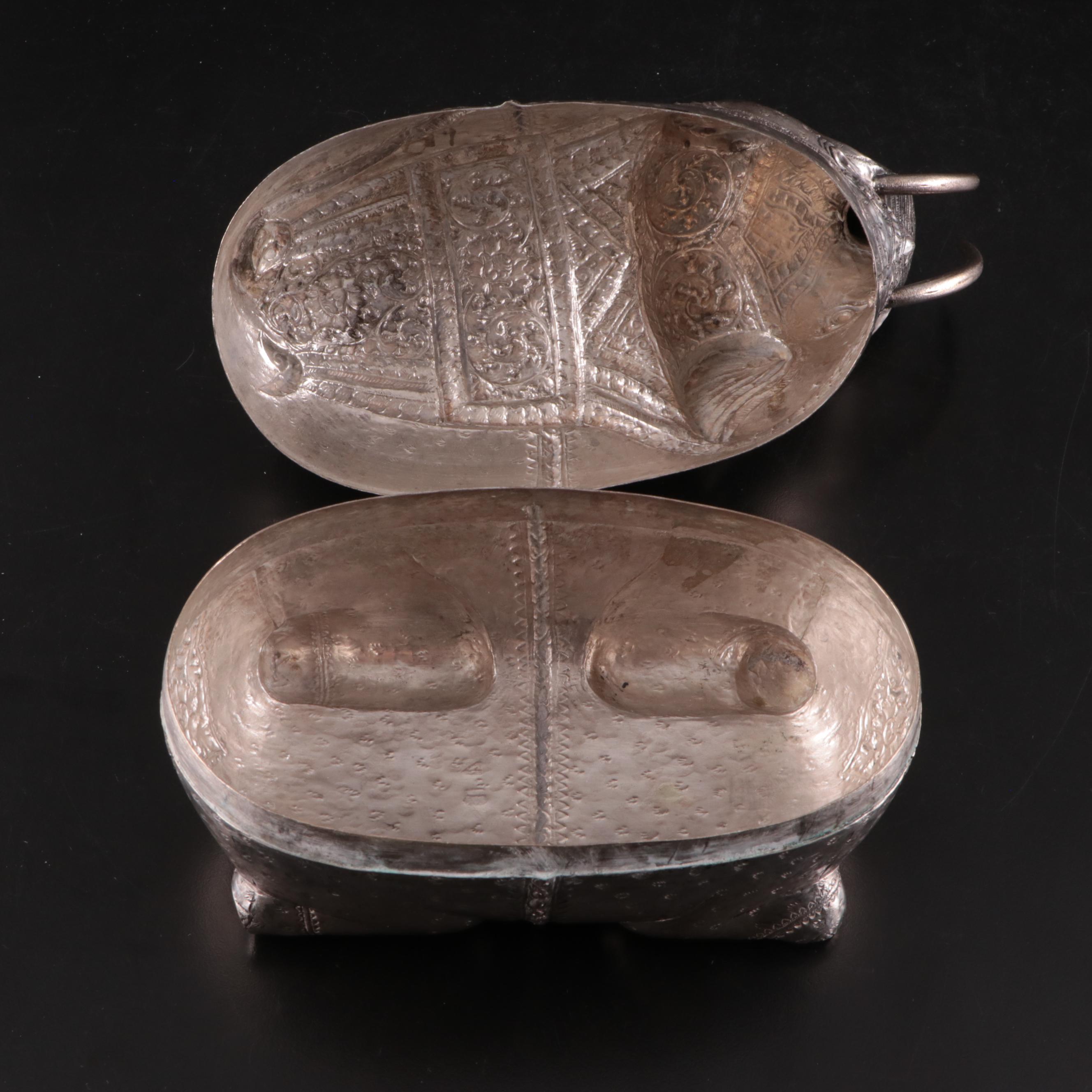 Cambodian Style Hammered Metal Elephant Box