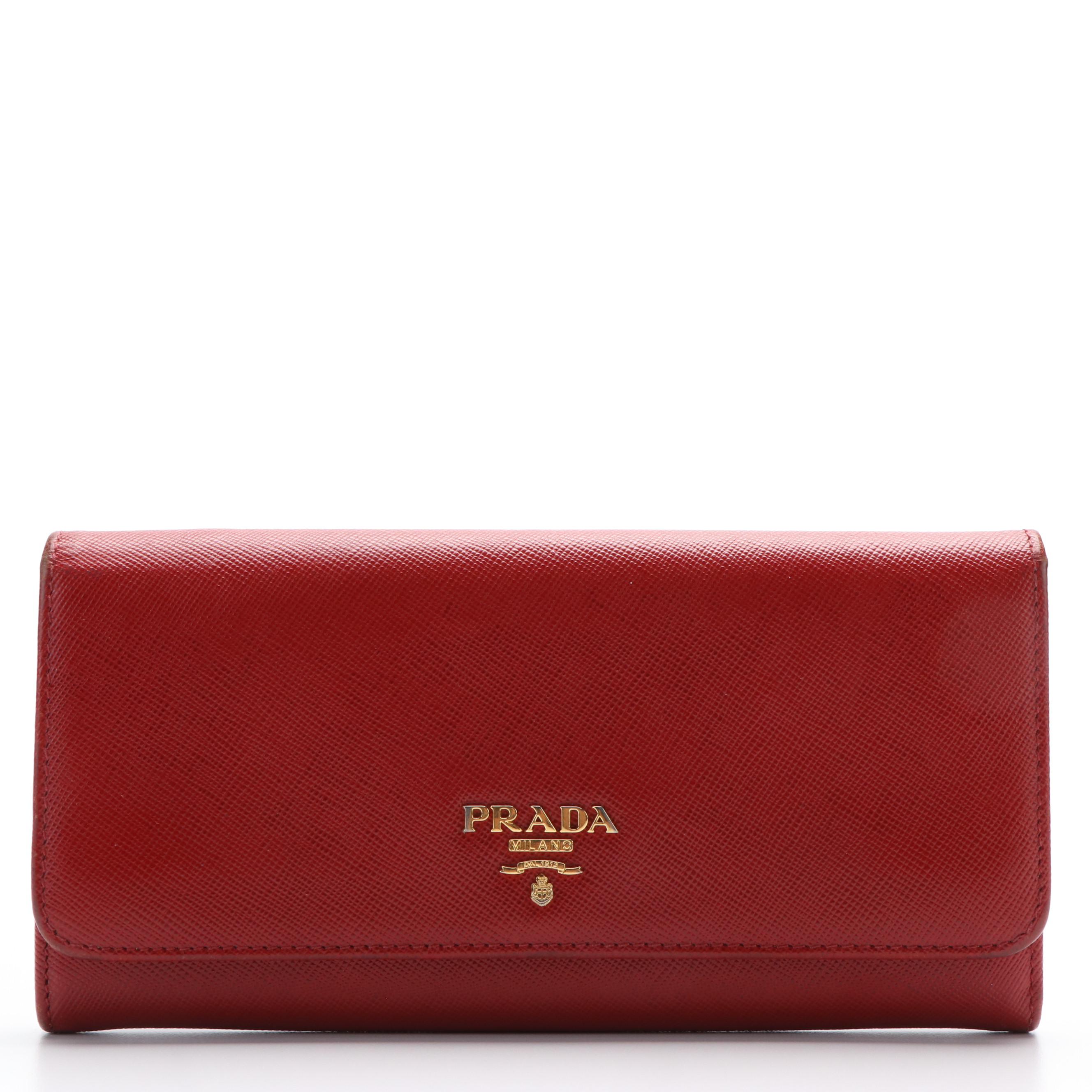 Prada Red Saffiano Leather Long Wallet