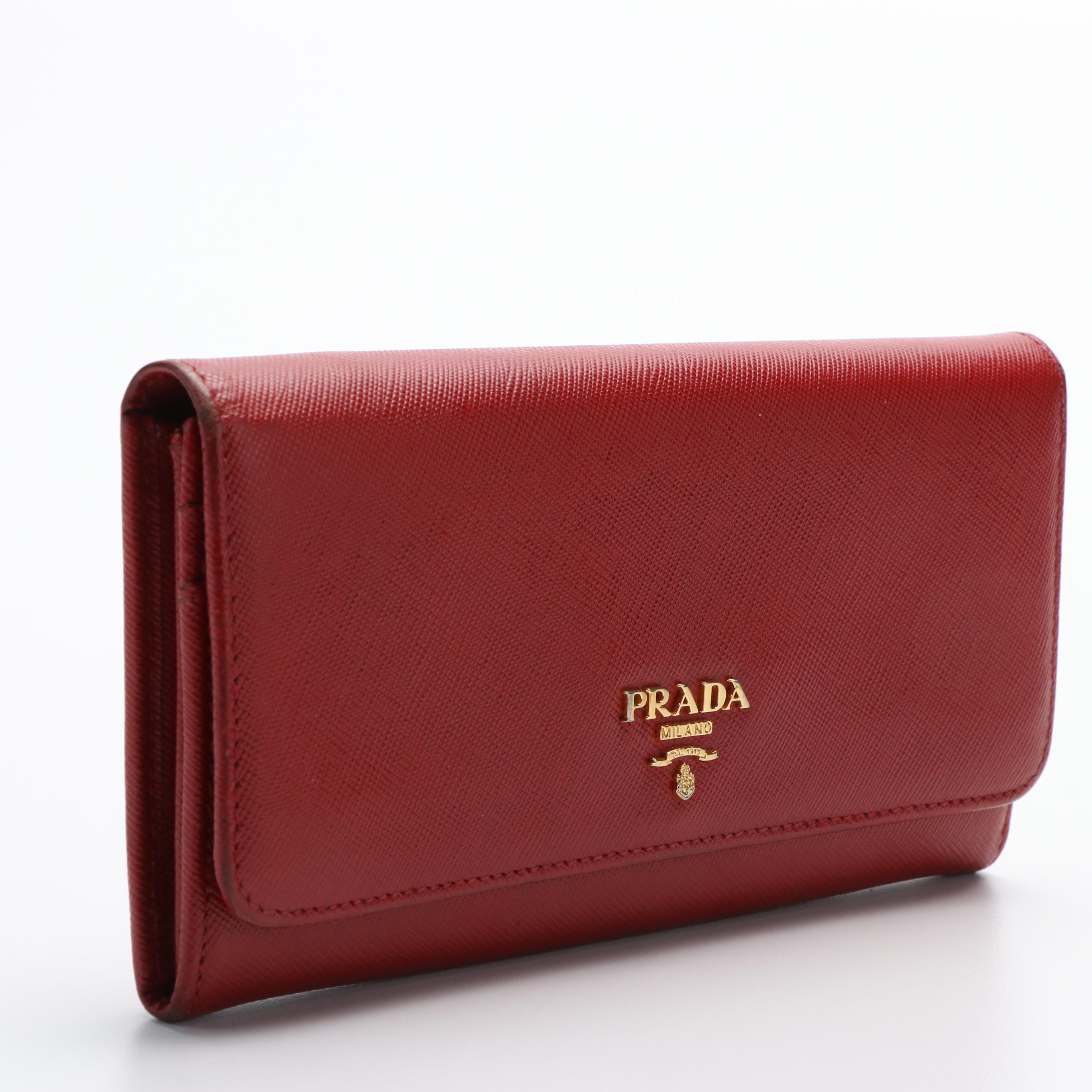 Prada Red Saffiano Leather Long Wallet