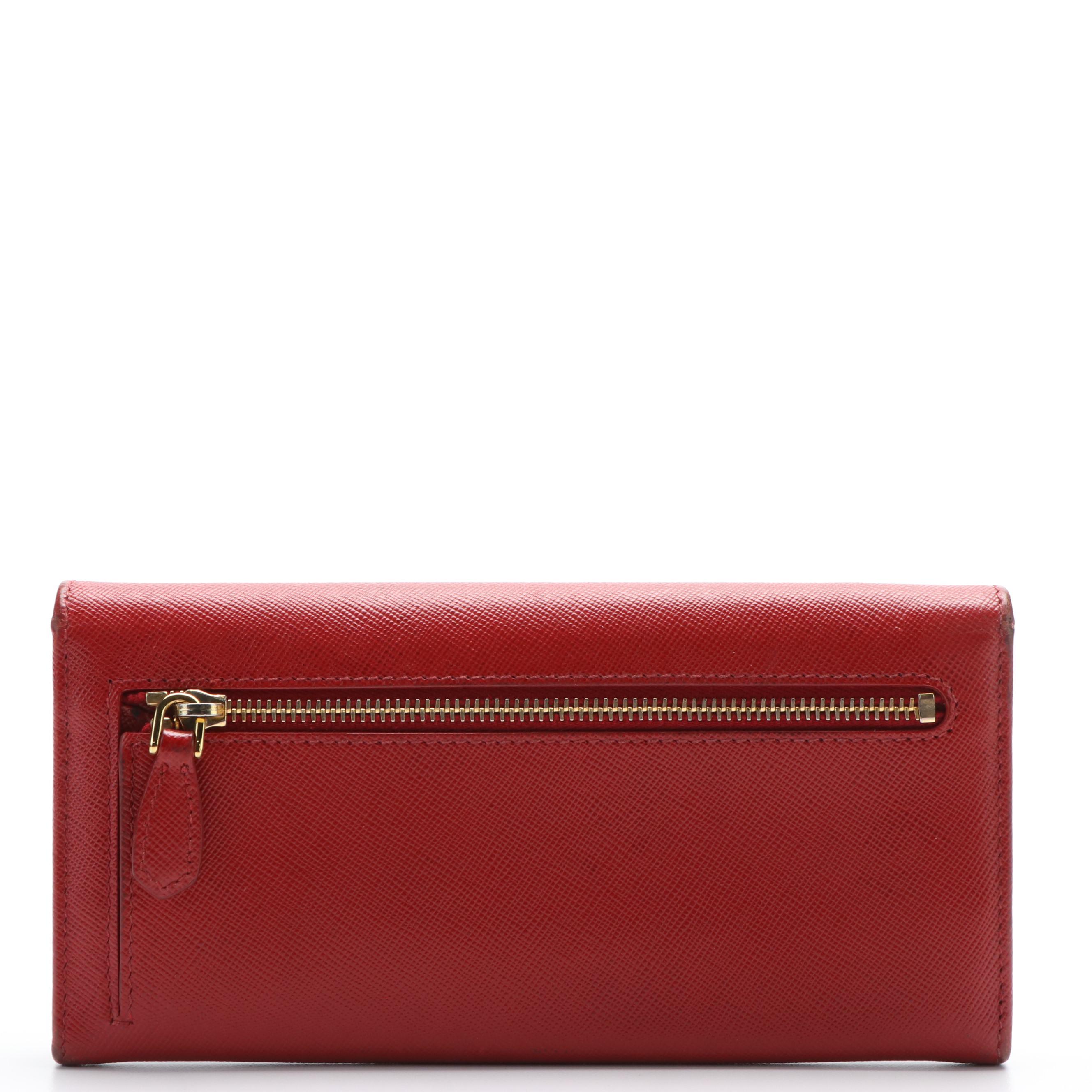 Prada Red Saffiano Leather Long Wallet