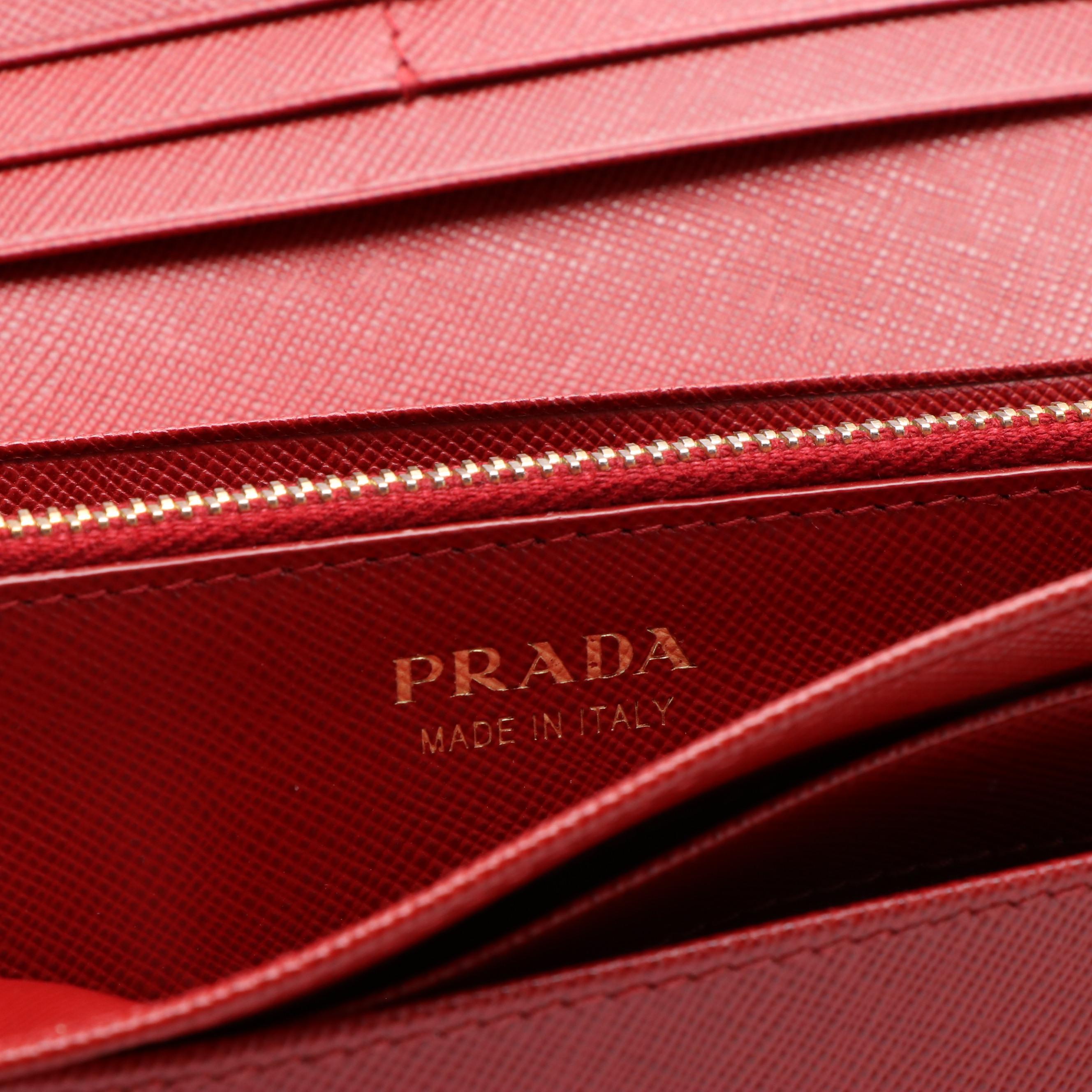Prada Red Saffiano Leather Long Wallet