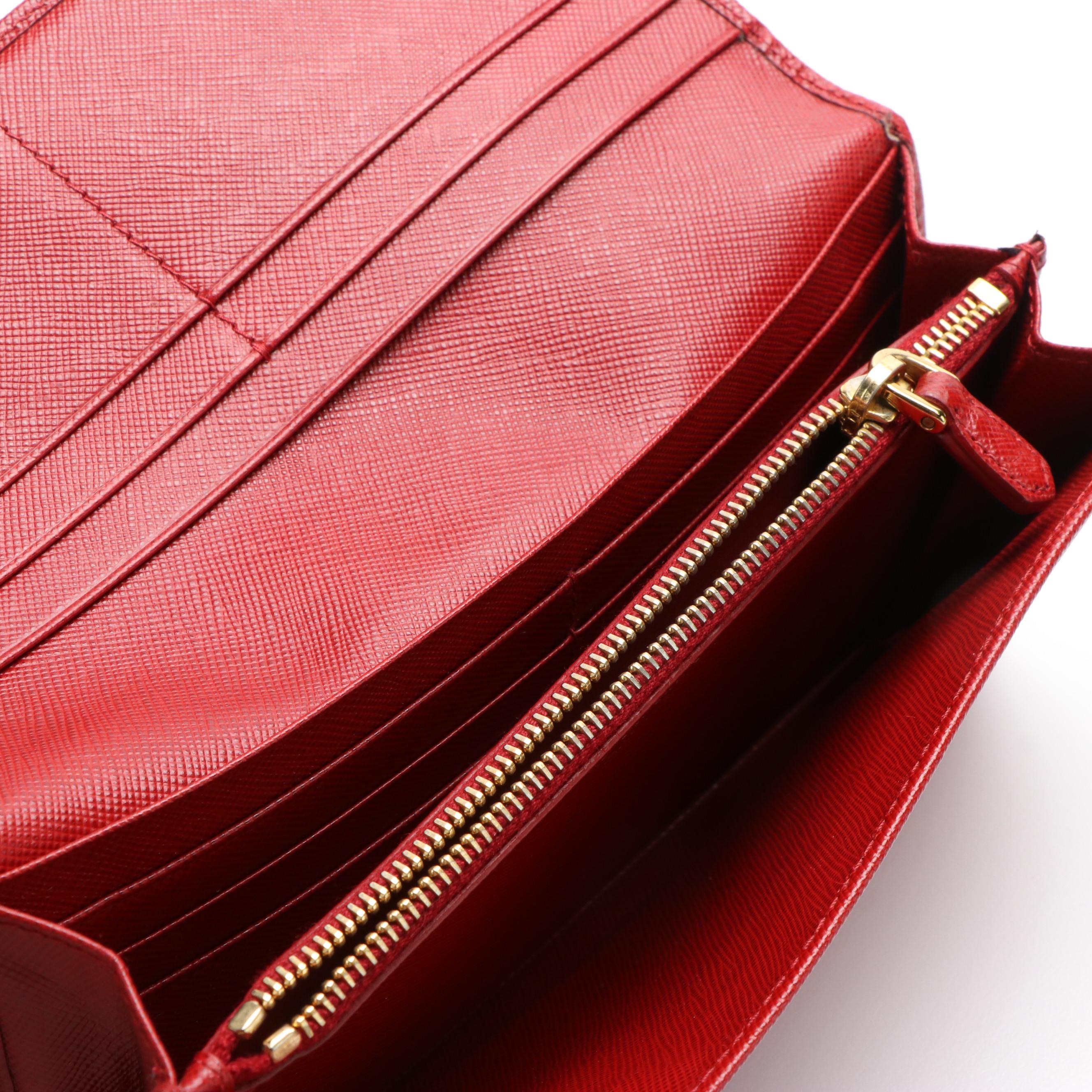 Prada Red Saffiano Leather Long Wallet