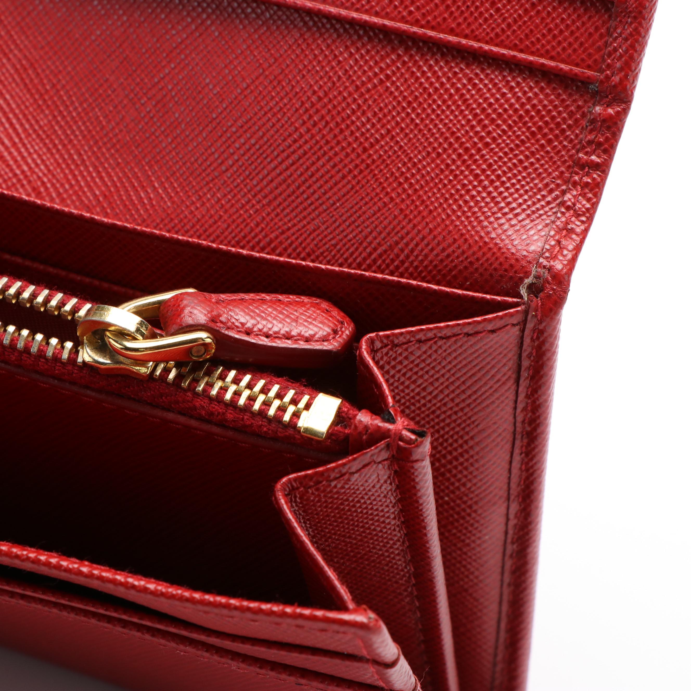 Prada Red Saffiano Leather Long Wallet