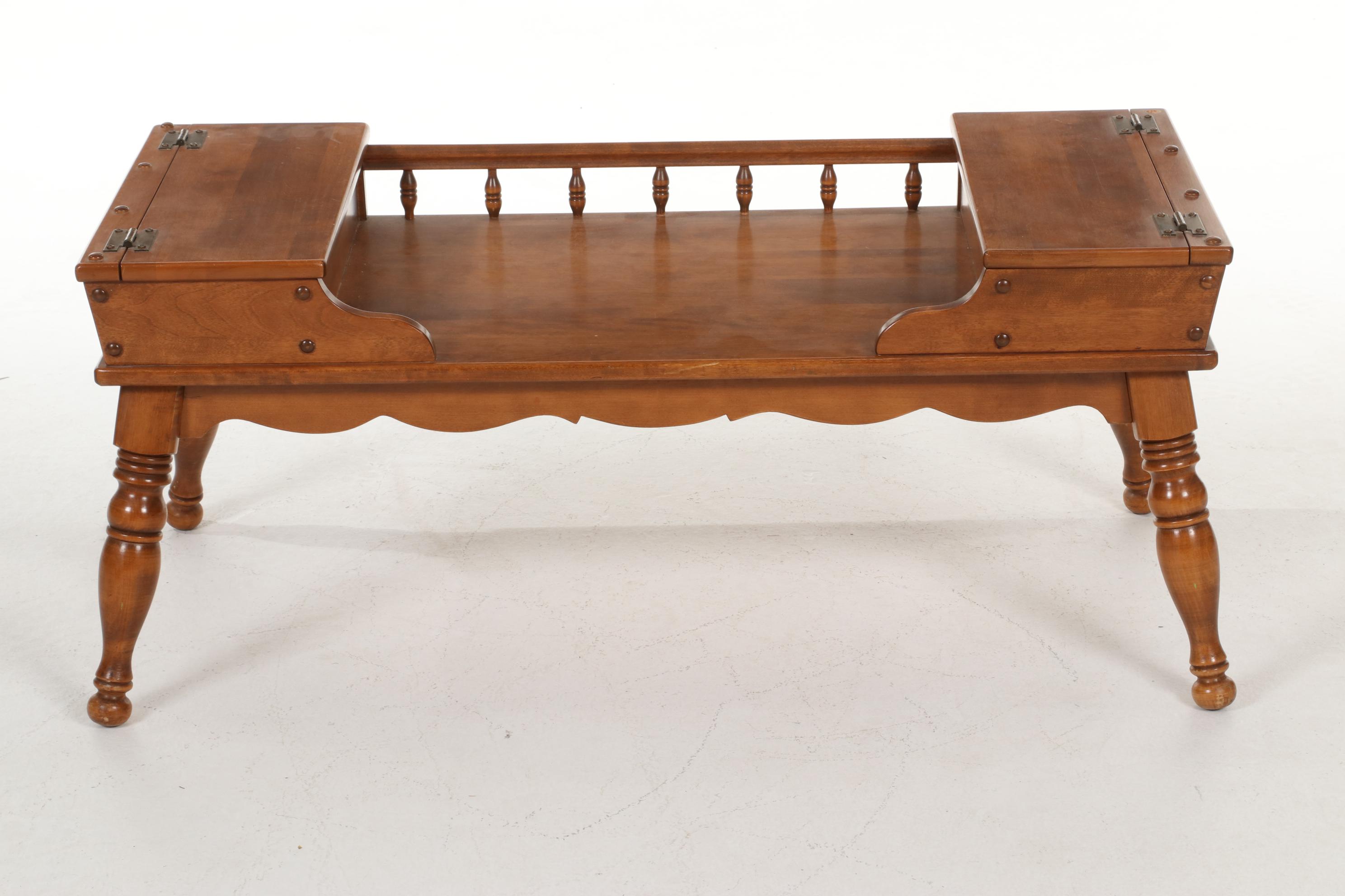 Ethan Allen Colonial Style Maple Coffee Table and Lift-Top End Table, 1970s