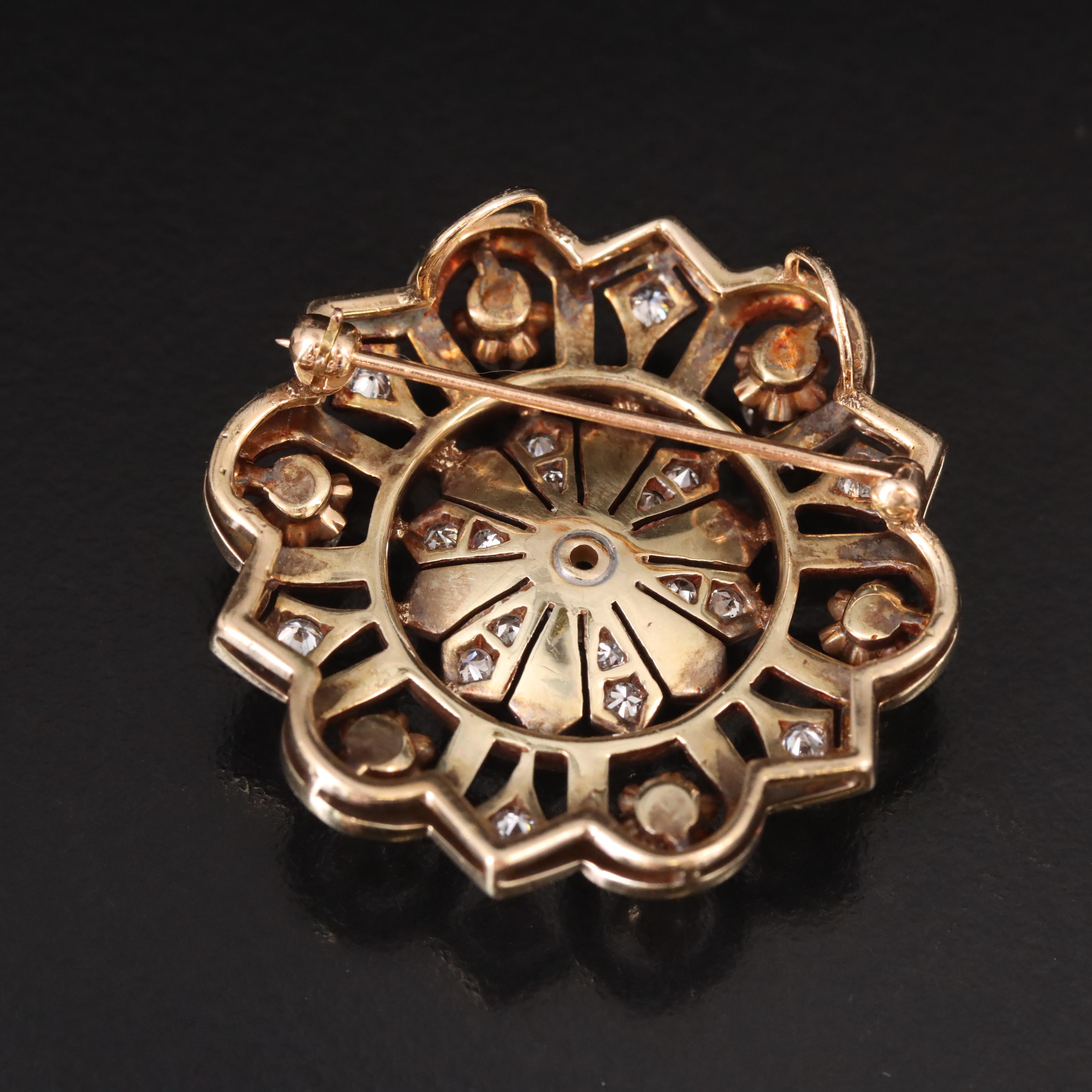 Victorian Revival 14K Diamond and Enamel Mourning Pin