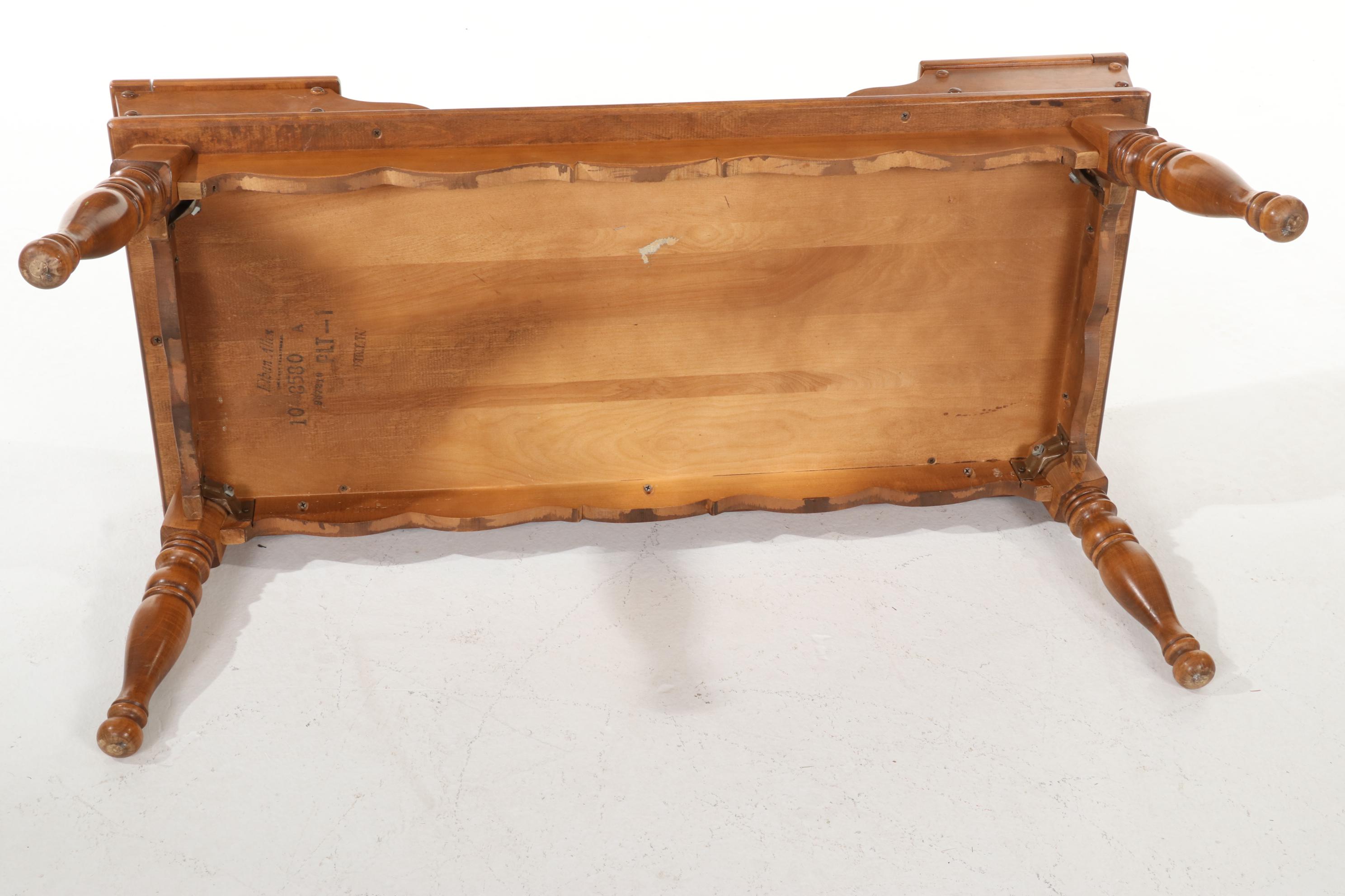 Ethan Allen Colonial Style Maple Coffee Table and Lift-Top End Table, 1970s