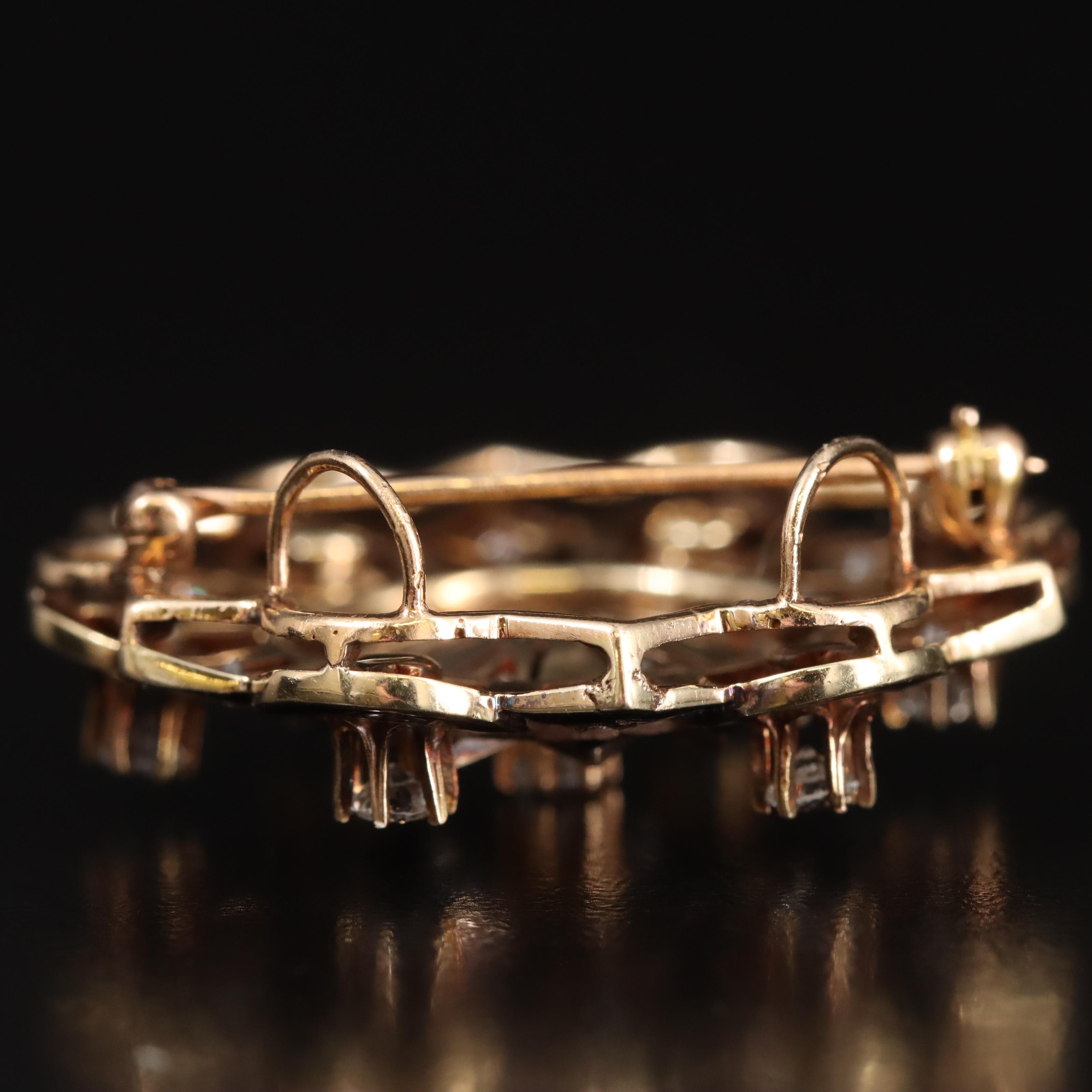 Victorian Revival 14K Diamond and Enamel Mourning Pin