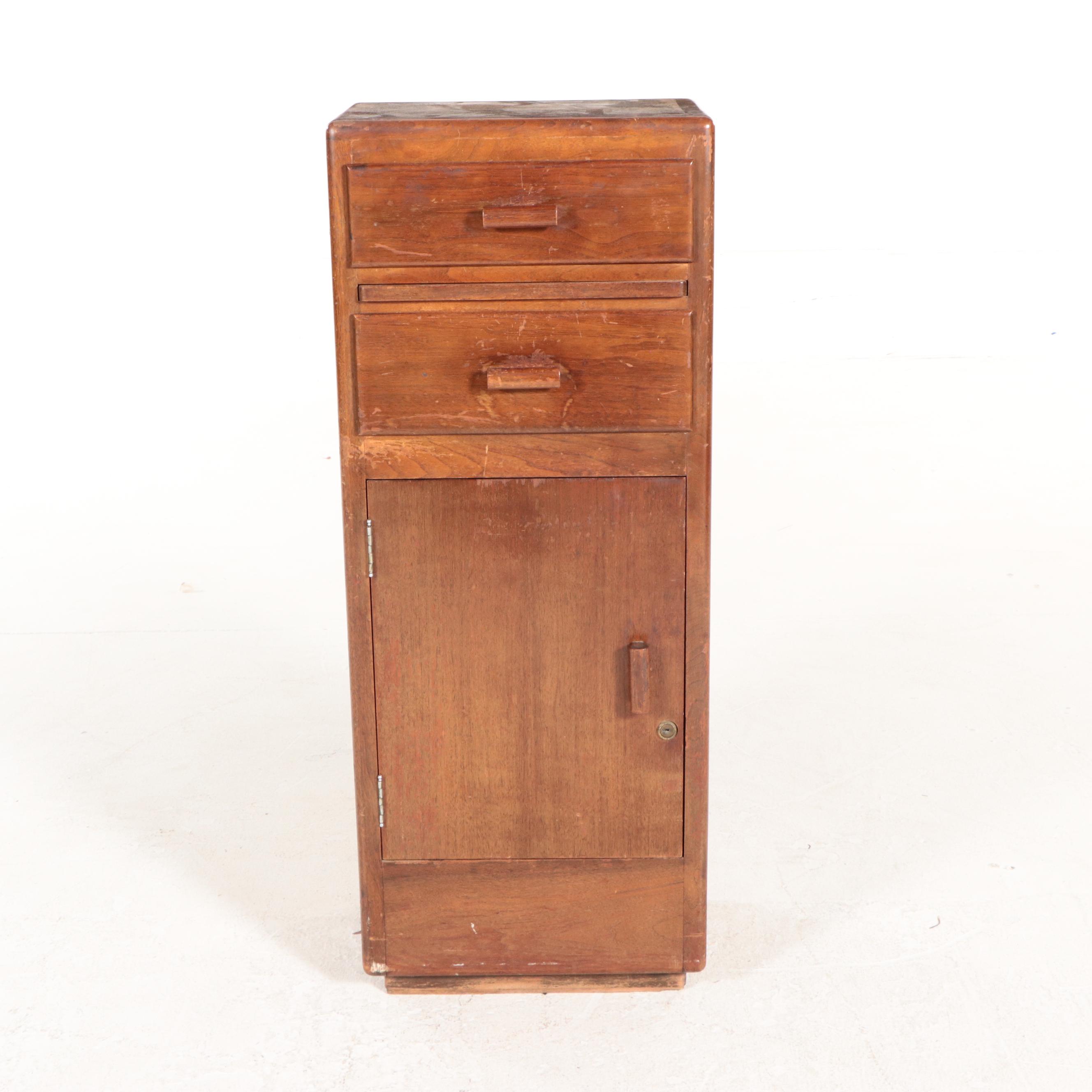 Art Deco Style Oak Teller Cabinet with Divided Drawer and Locking Front