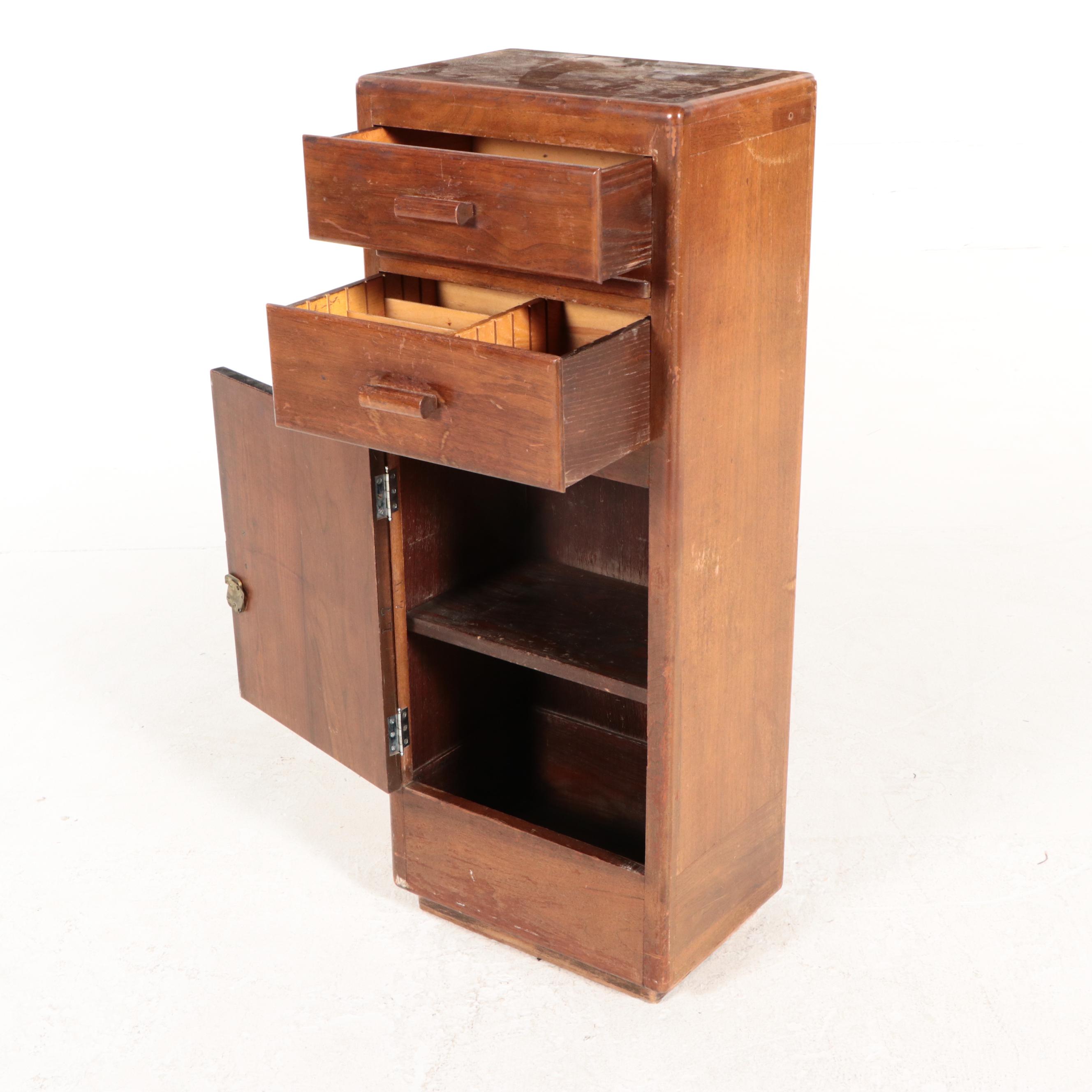 Art Deco Style Oak Teller Cabinet with Divided Drawer and Locking Front