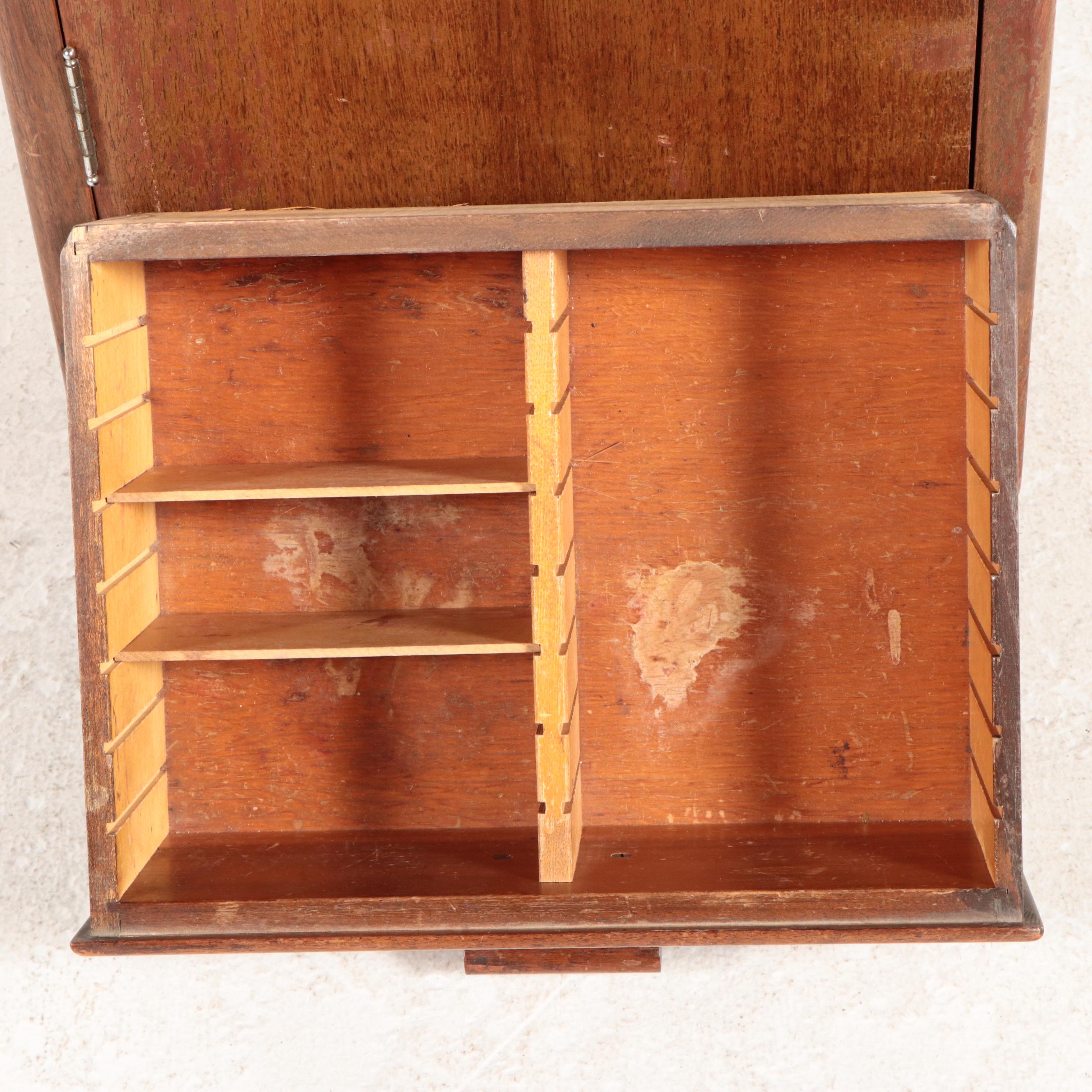 Art Deco Style Oak Teller Cabinet with Divided Drawer and Locking Front