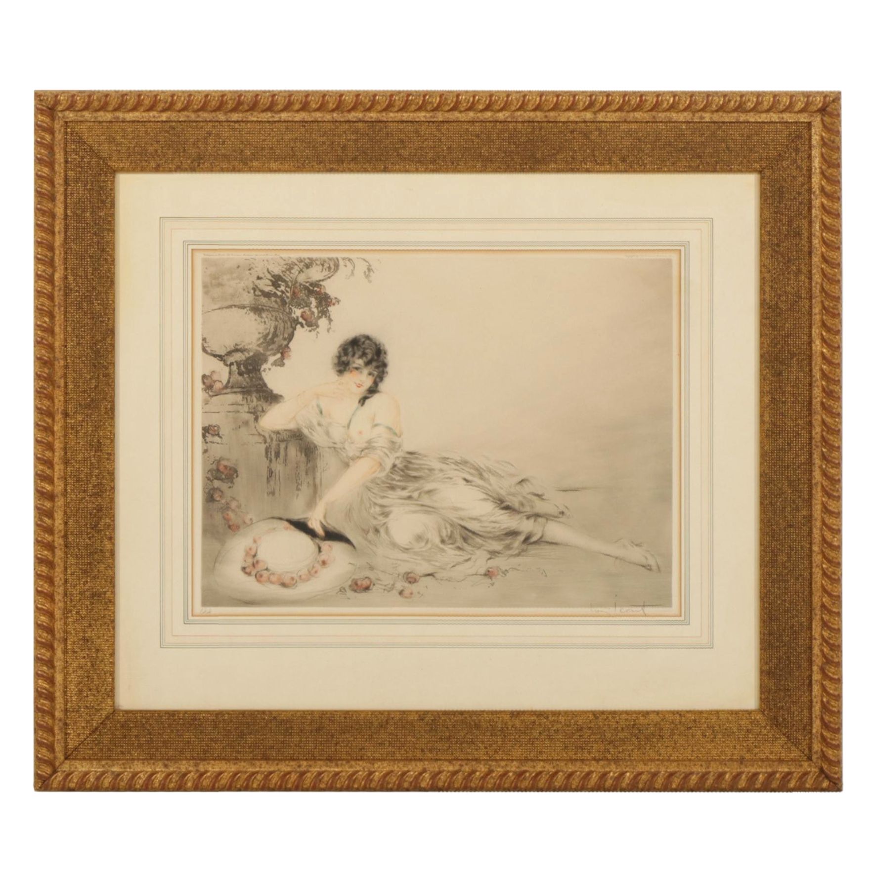 Louis Icart Hand-Colored Etching With Aquatint "The Urn," 1923