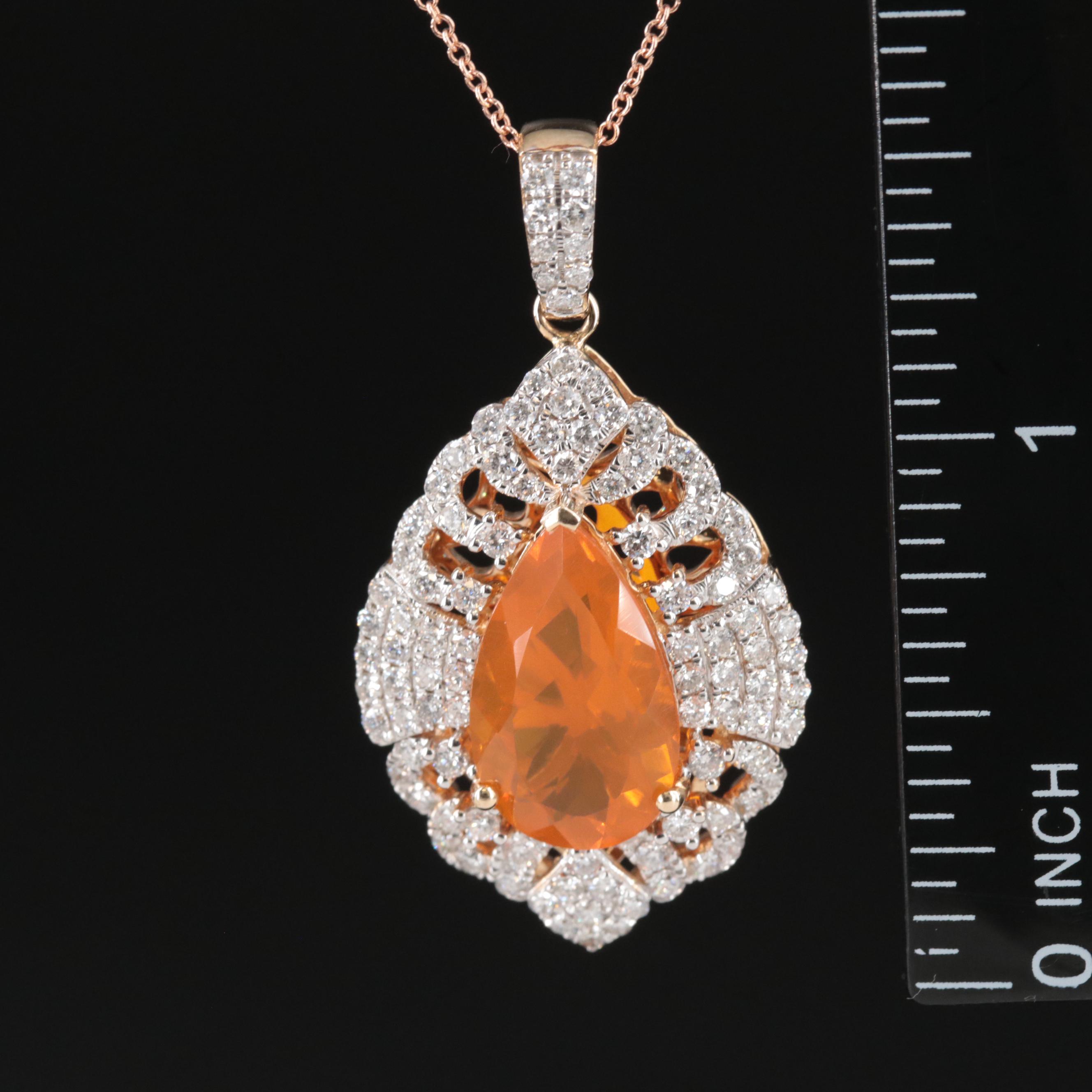 Michael Christoff 14K Fire Opal and 1.50 CTW Diamond Pendant Necklace