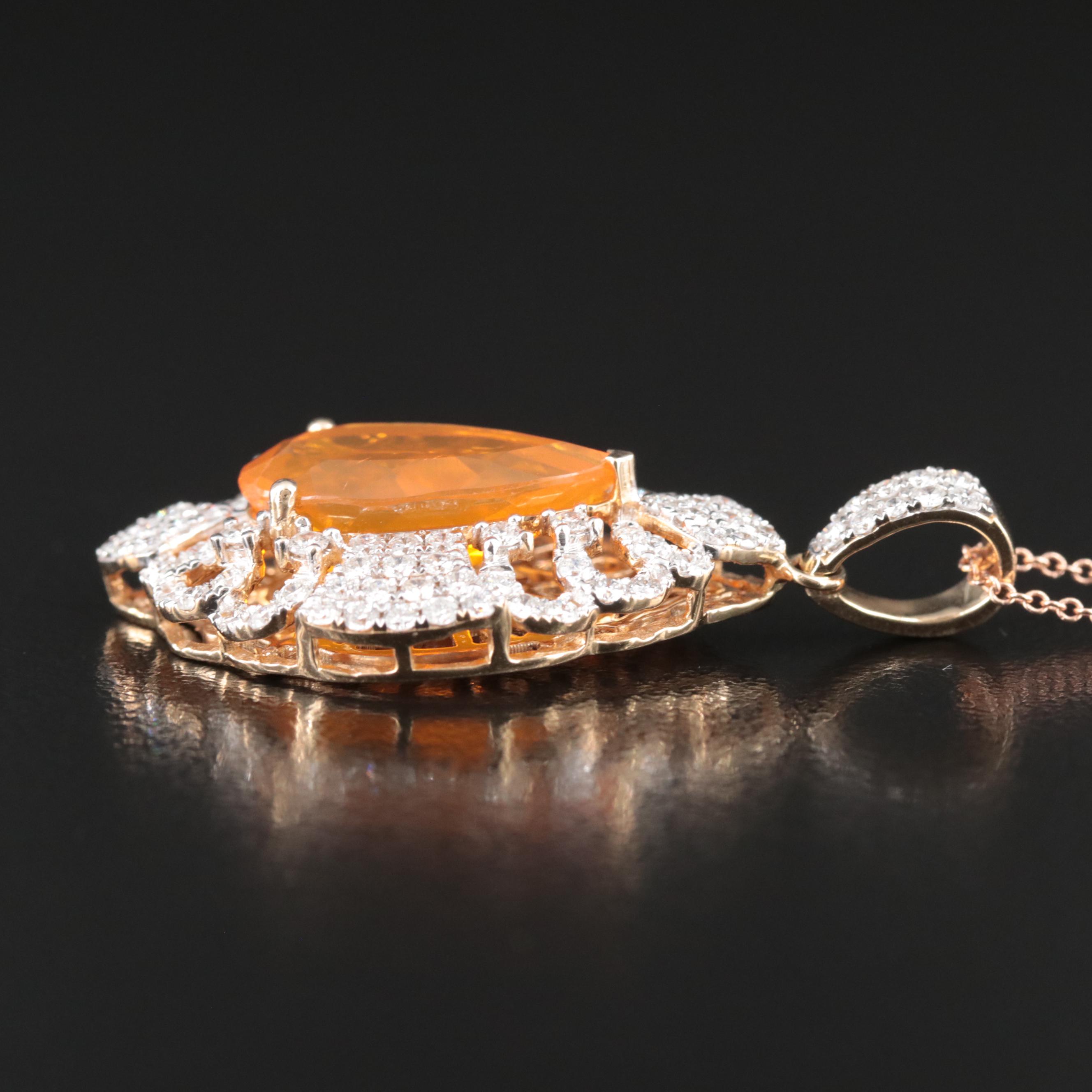 Michael Christoff 14K Fire Opal and 1.50 CTW Diamond Pendant Necklace