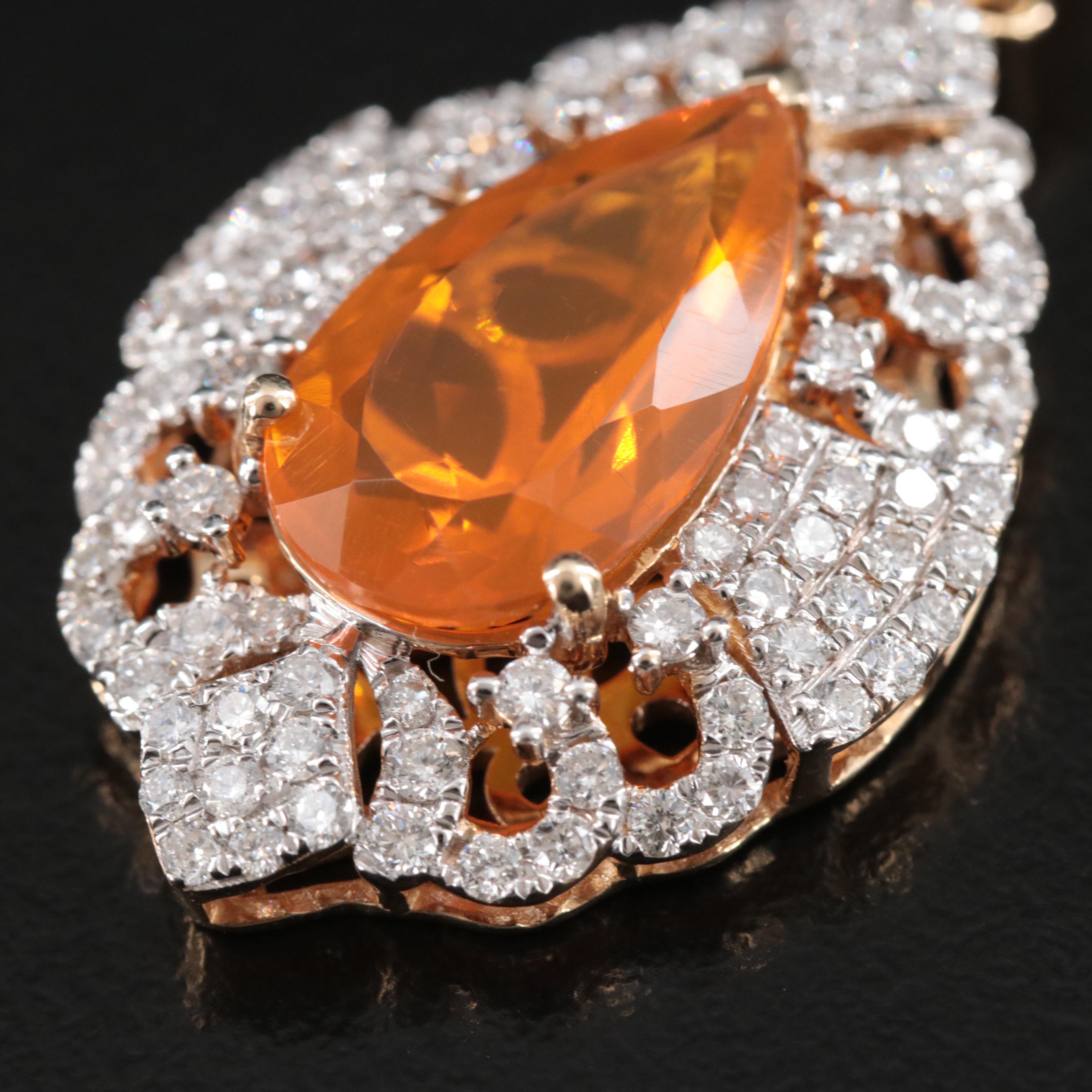 Michael Christoff 14K Fire Opal and 1.50 CTW Diamond Pendant Necklace