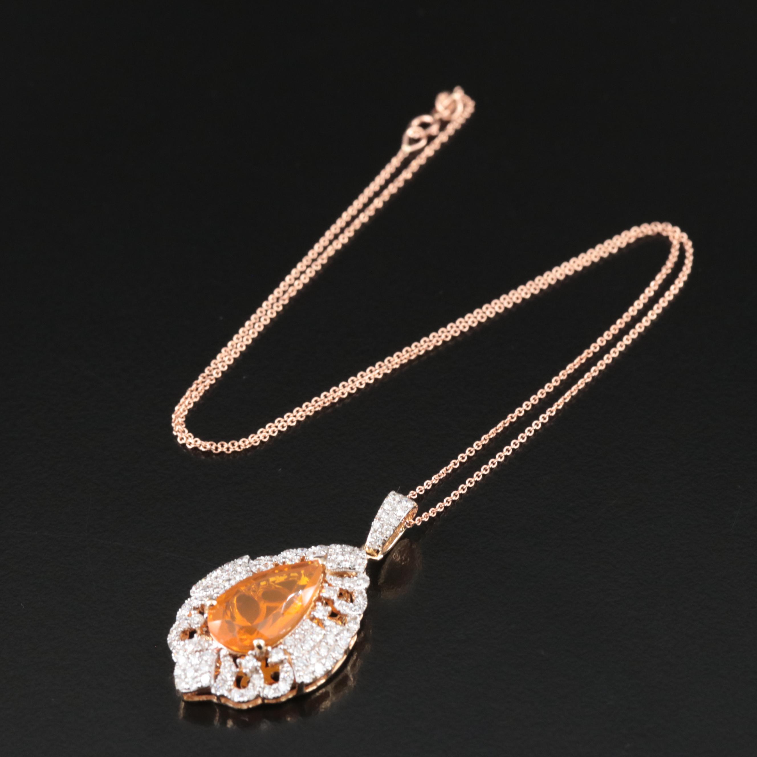 Michael Christoff 14K Fire Opal and 1.50 CTW Diamond Pendant Necklace