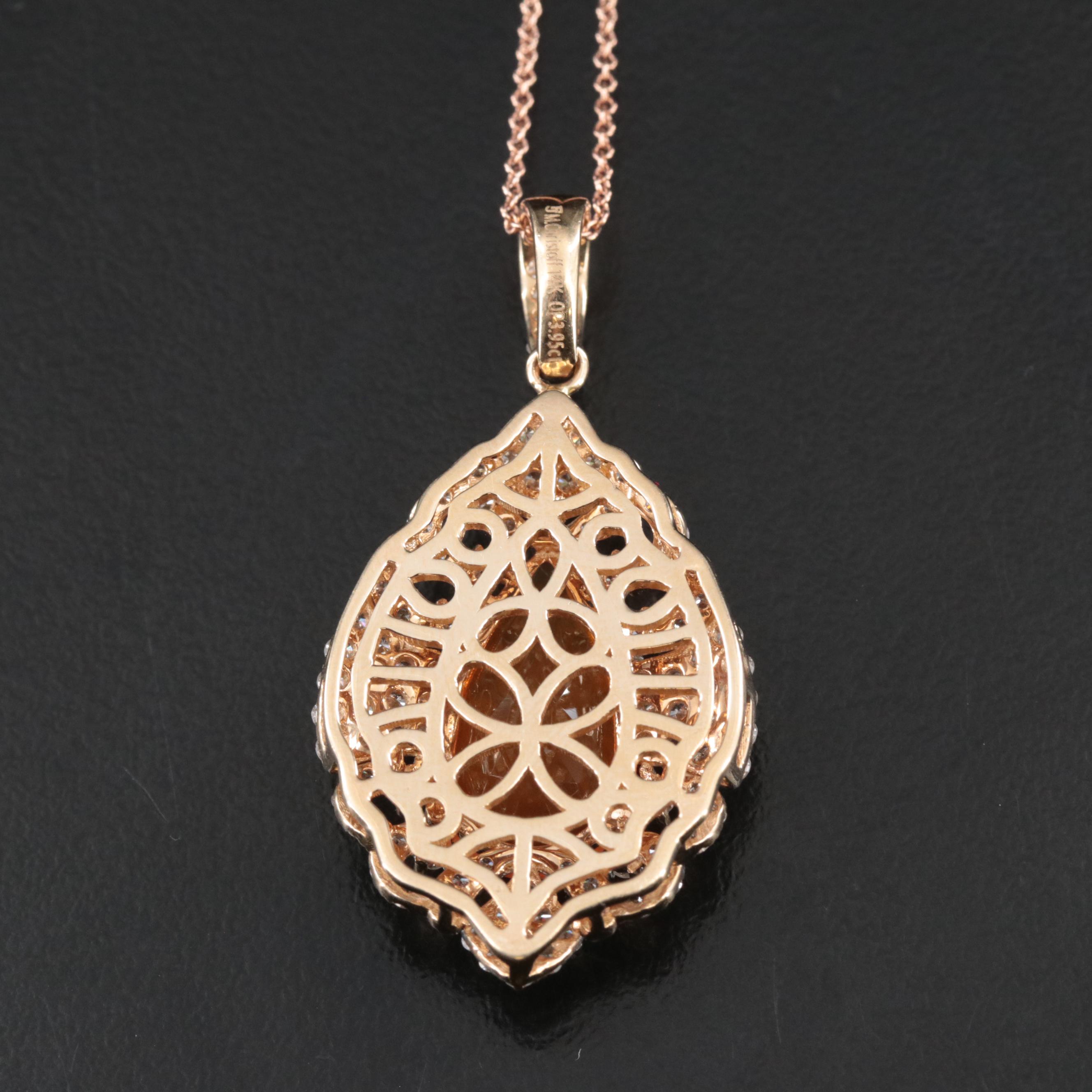 Michael Christoff 14K Fire Opal and 1.50 CTW Diamond Pendant Necklace