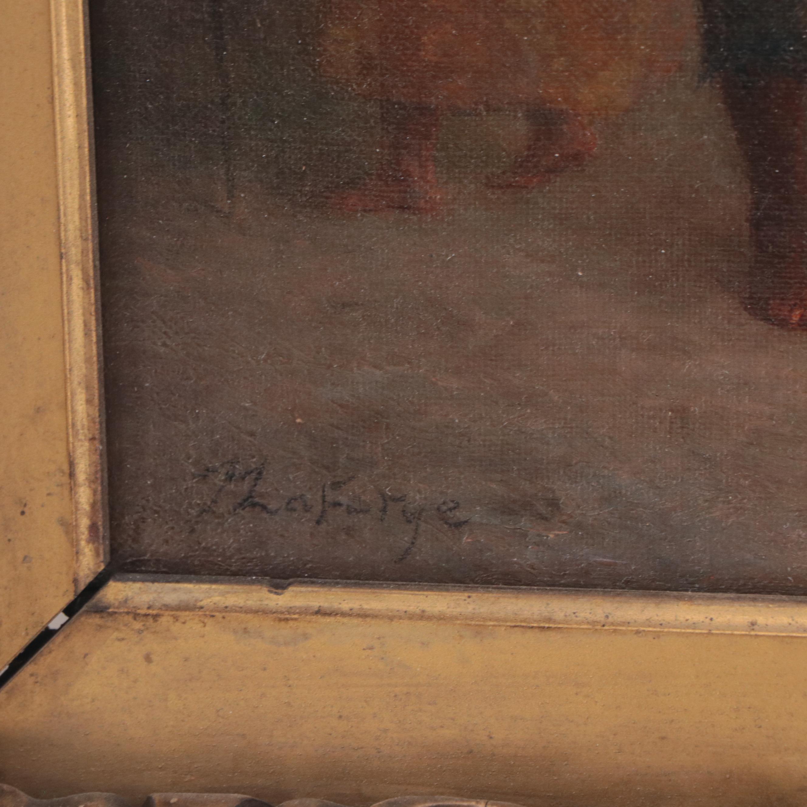 John LaFarge Oil Painting of South Pacific Scene With Figures, Late