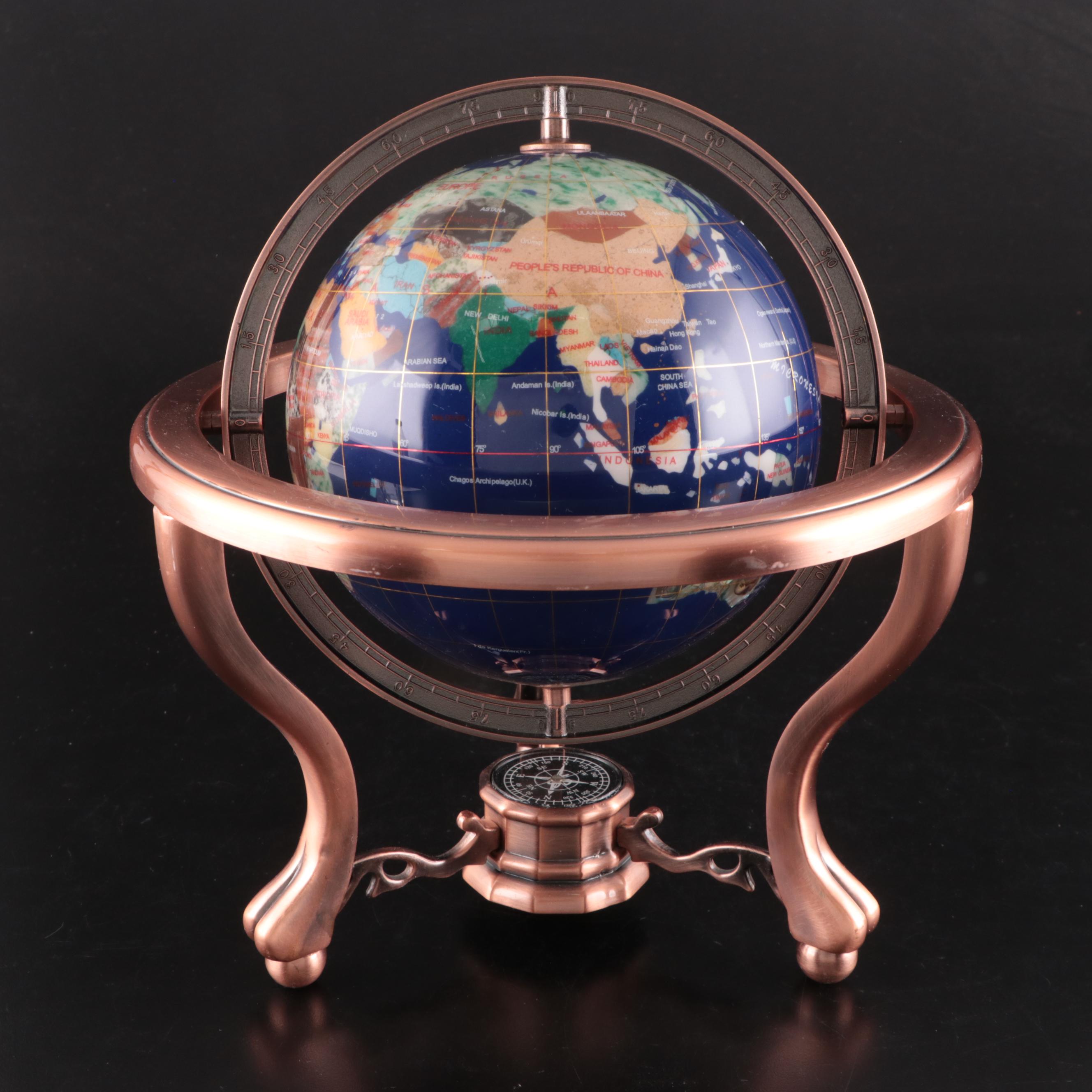 Sandstone, Marble, Stone Desk Globe with Controlled Bubble Glass Paperweights