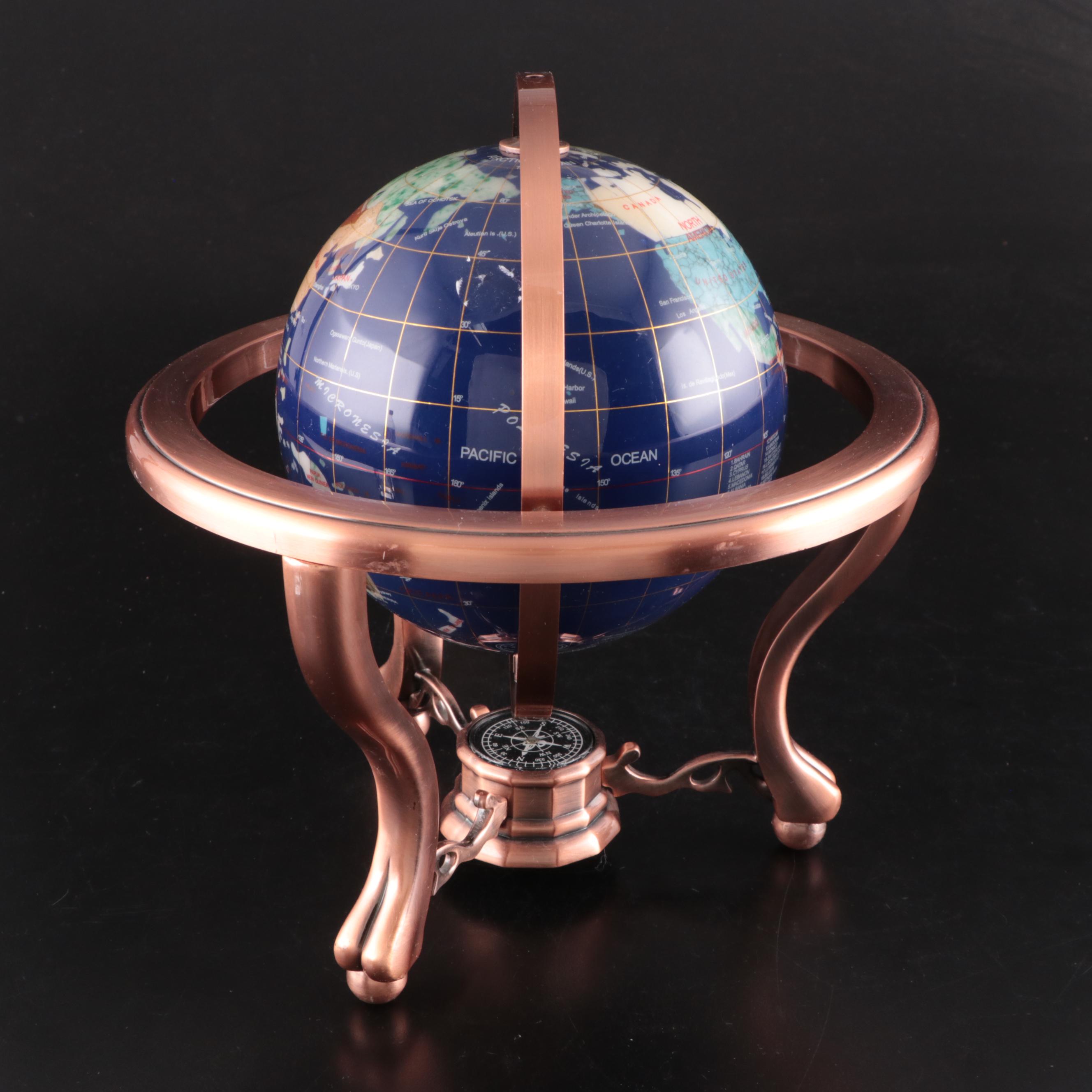 Sandstone, Marble, Stone Desk Globe with Controlled Bubble Glass Paperweights