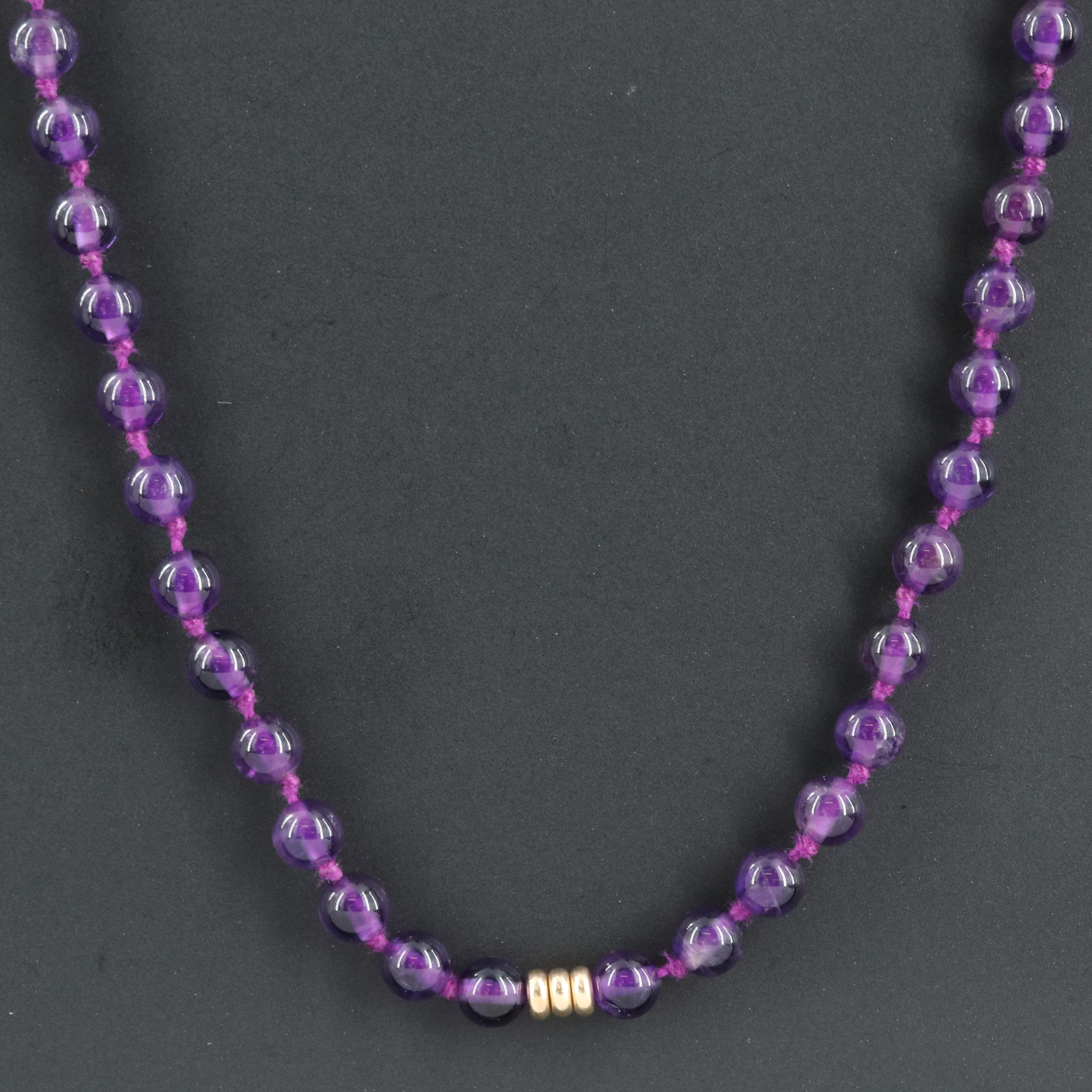 Amethyst Beaded Necklace with 14K Stations