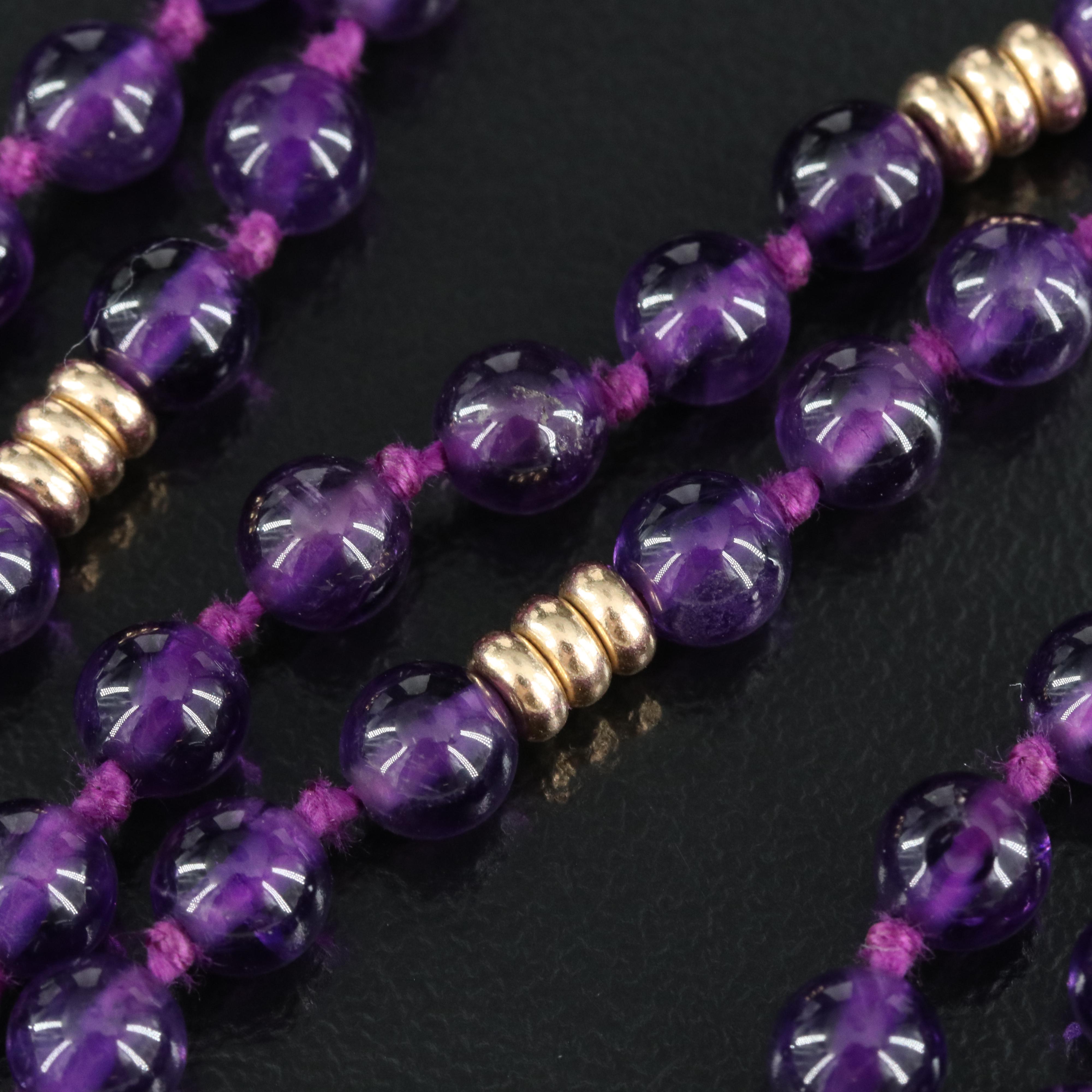 Amethyst Beaded Necklace with 14K Stations