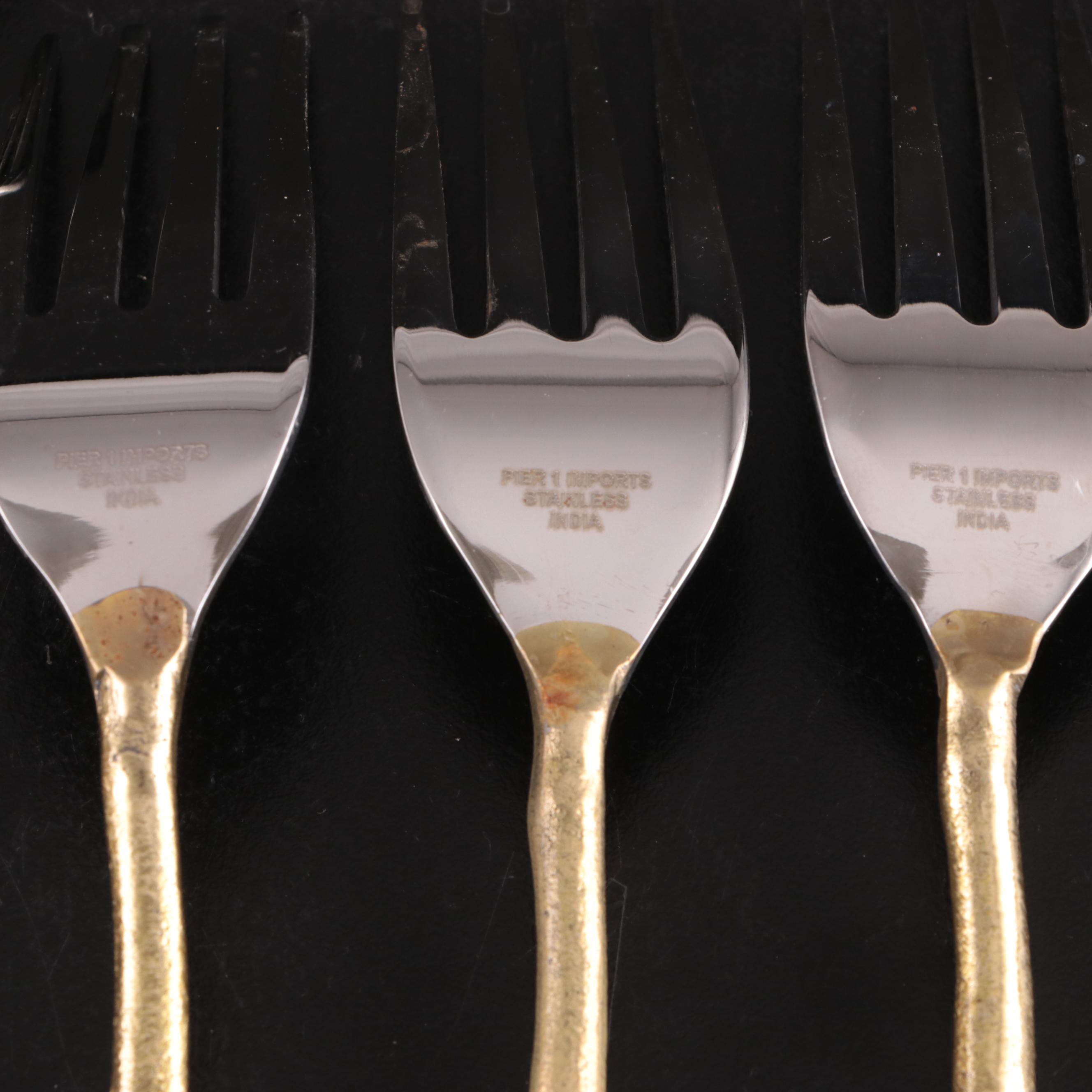 Pier 1 Imports "Golden Arbor" Gold Plate Stainless Steel Flatware